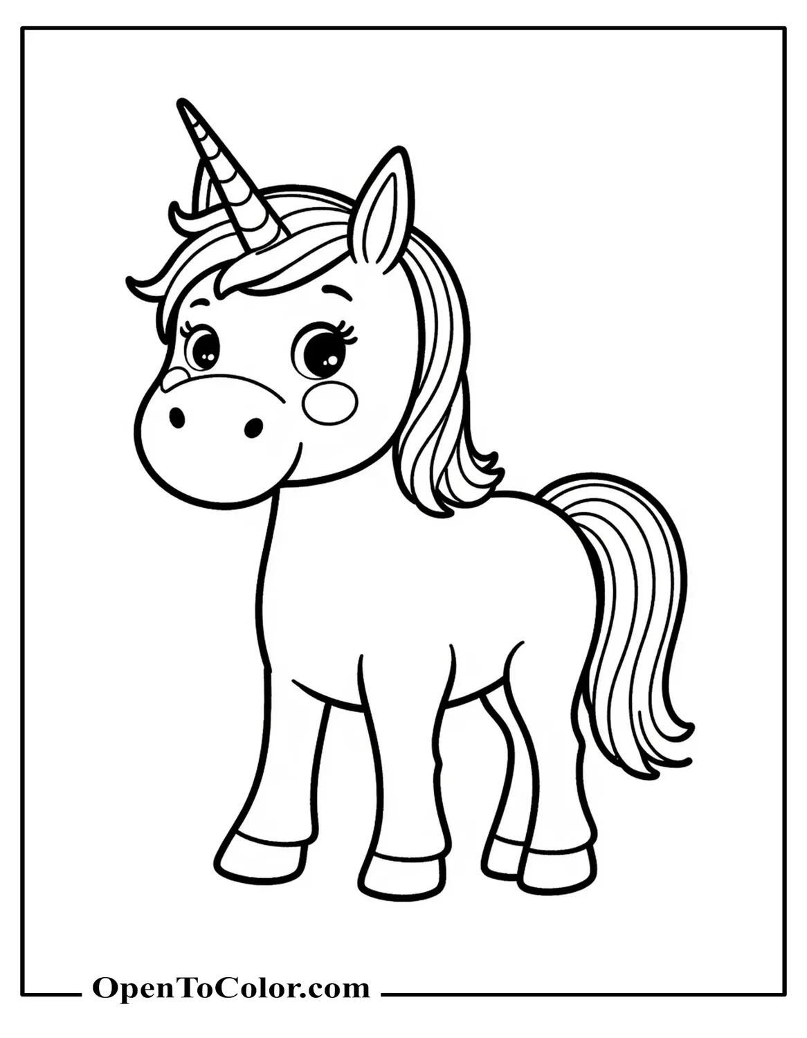 Free Coloring Sheet of Unicorn with Big Cheeks and Tiny Hooves