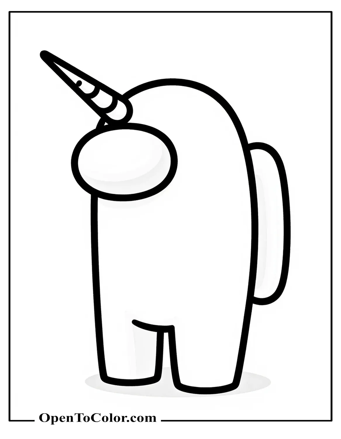 Detailed Among Us Video Game Crewmate Character With A Unicorn's Horn And Mane Coloring Sheet PDF
