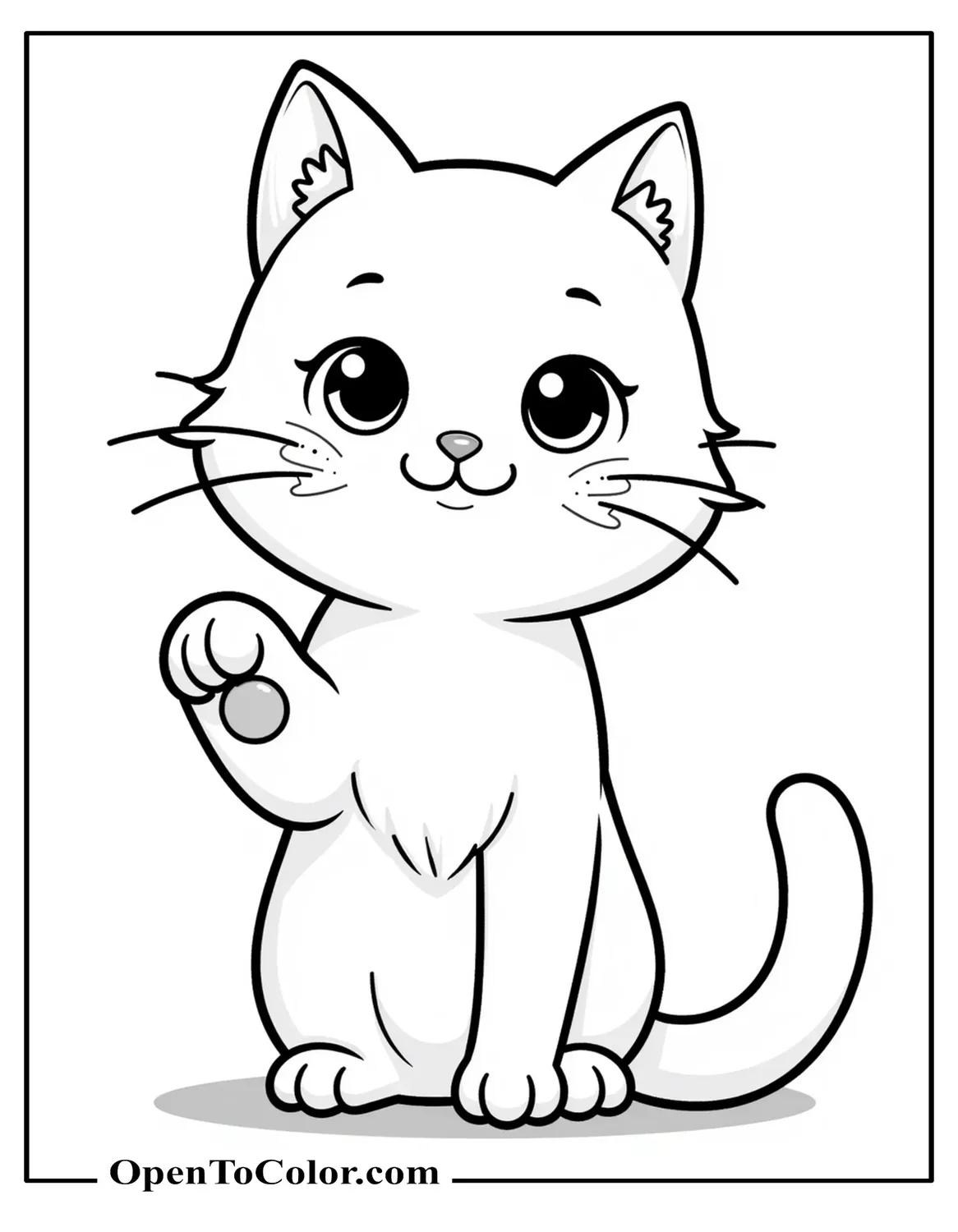 Free Coloring Sheet: Anime-Style Cat Sitting with One Paw Raised