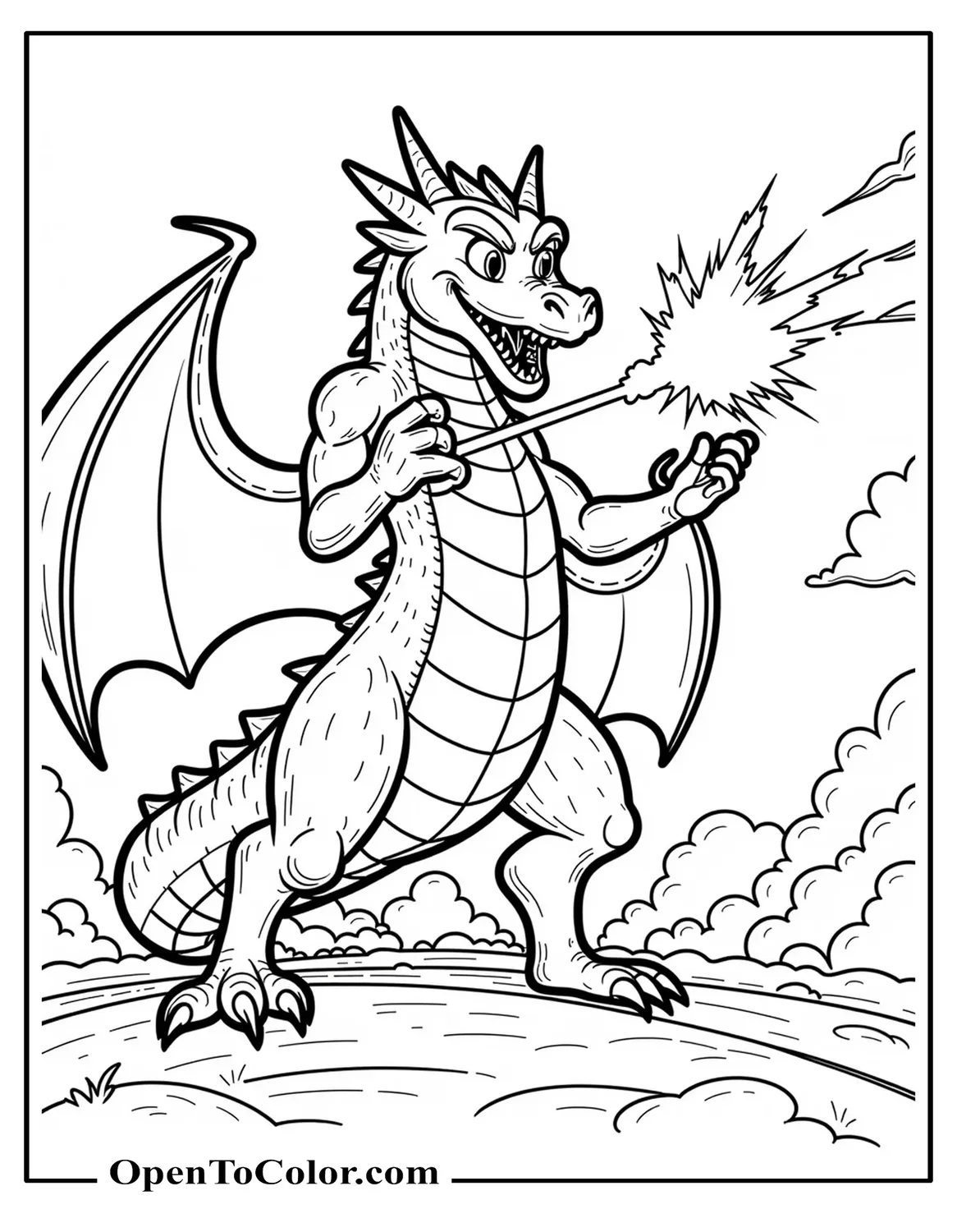 Anime Style Dragon Coloring Sheet Preparing Mighty Energy Beam PDF