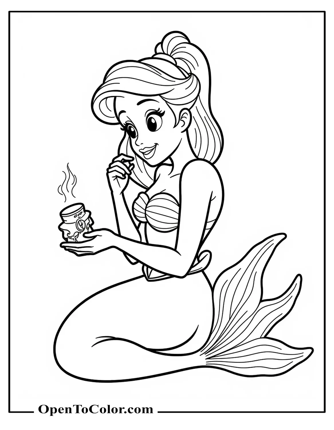 Free Ariel mermaid coloring page collecting gadgets