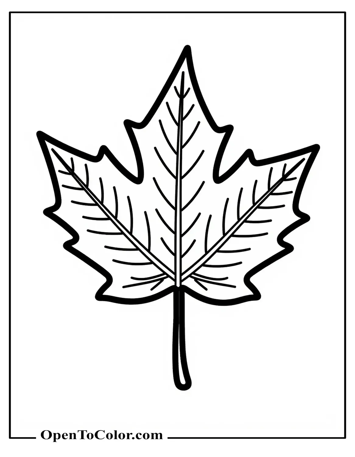 Stylized Maple Leaf With Bold Geometric Vein Patterns Ready To Color Coloring Page PDF