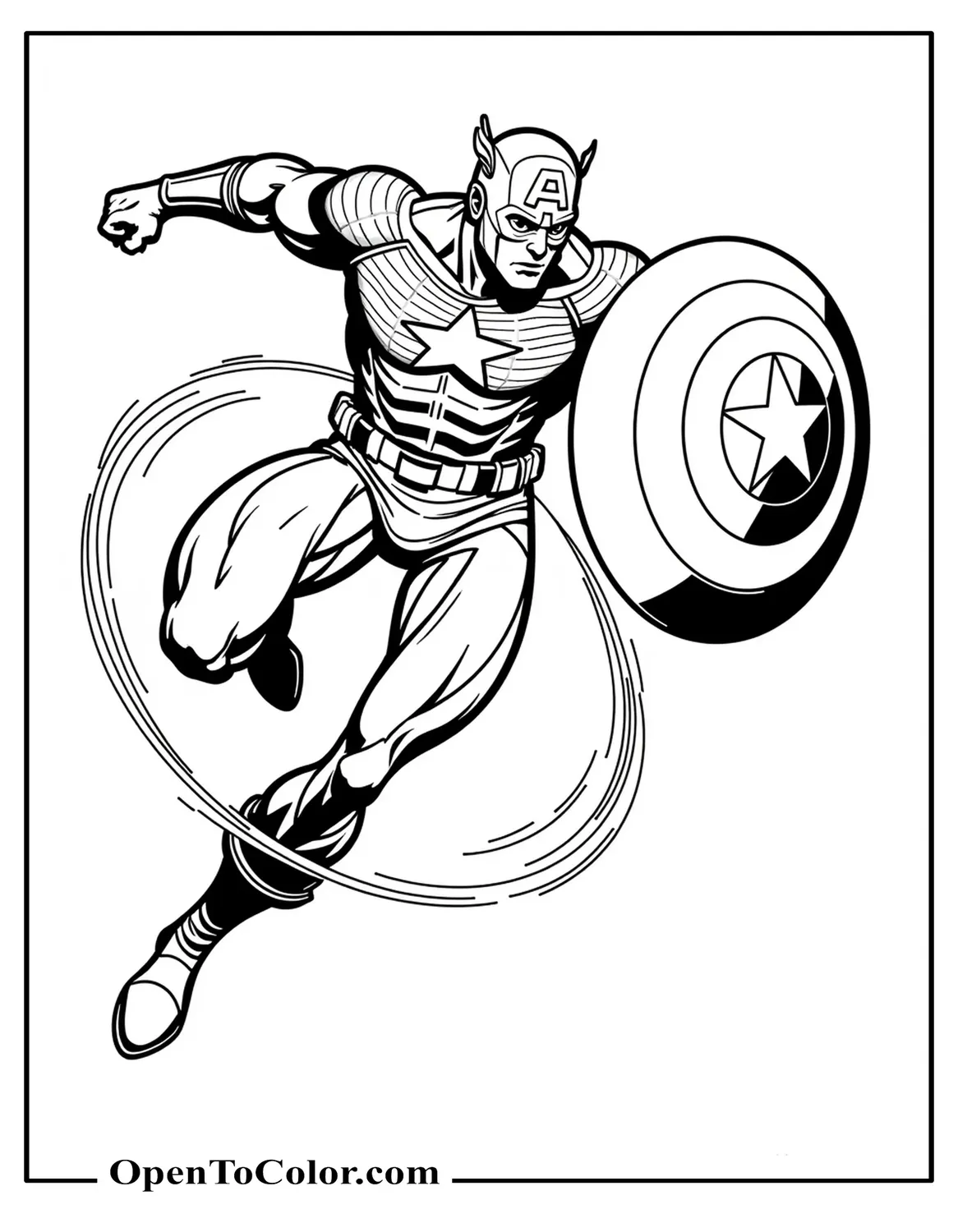 Free Marvel Avenger Captain America Mid-Jump Spinning Shield With Motion Rings Coloring Sheet