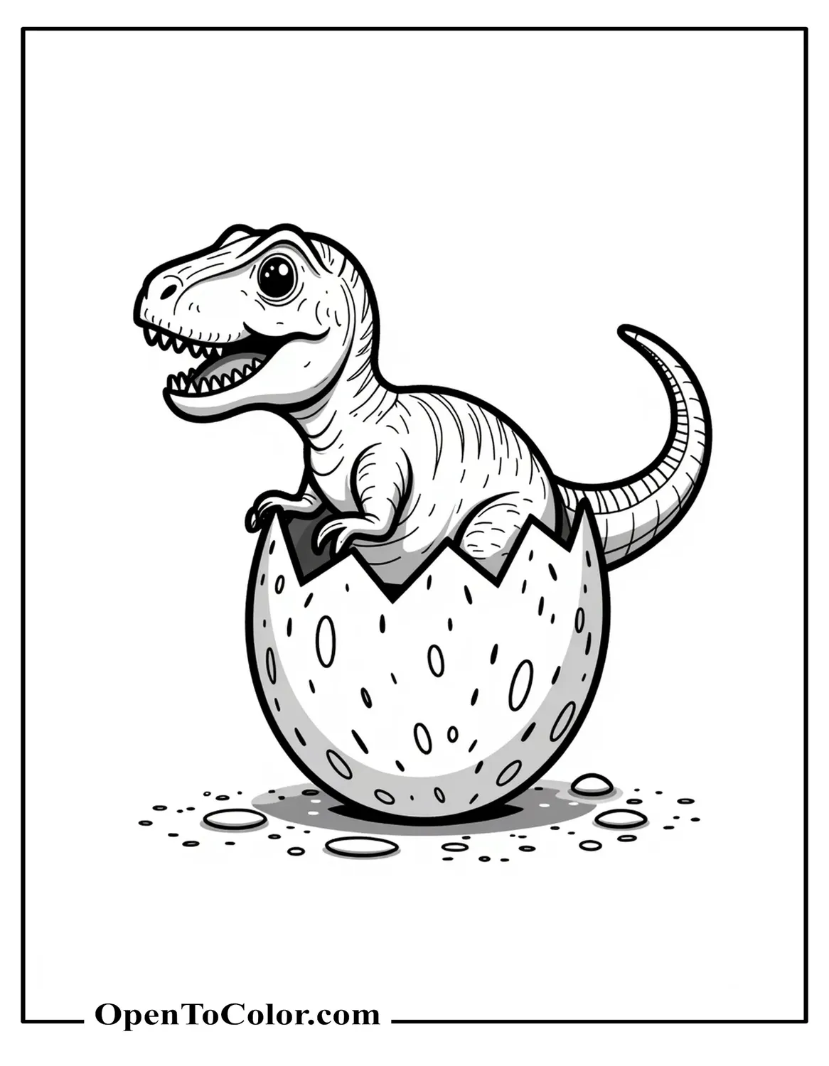 Printable Coloring Page of Baby T-Rex Hatching from Speckled Egg