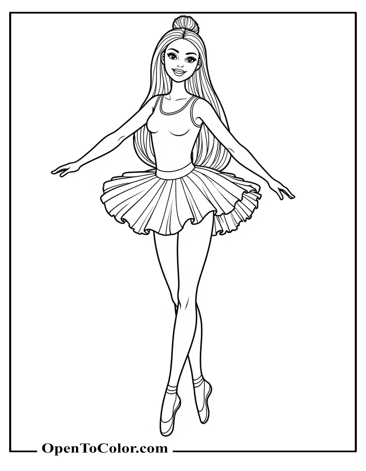 Free Barbie in a ballerina tutu coloring page doing a graceful pose