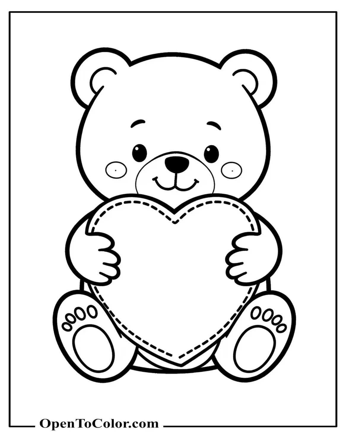Bear Hugging A Large Stitched Heart Pillow Coloring Sheet PDF