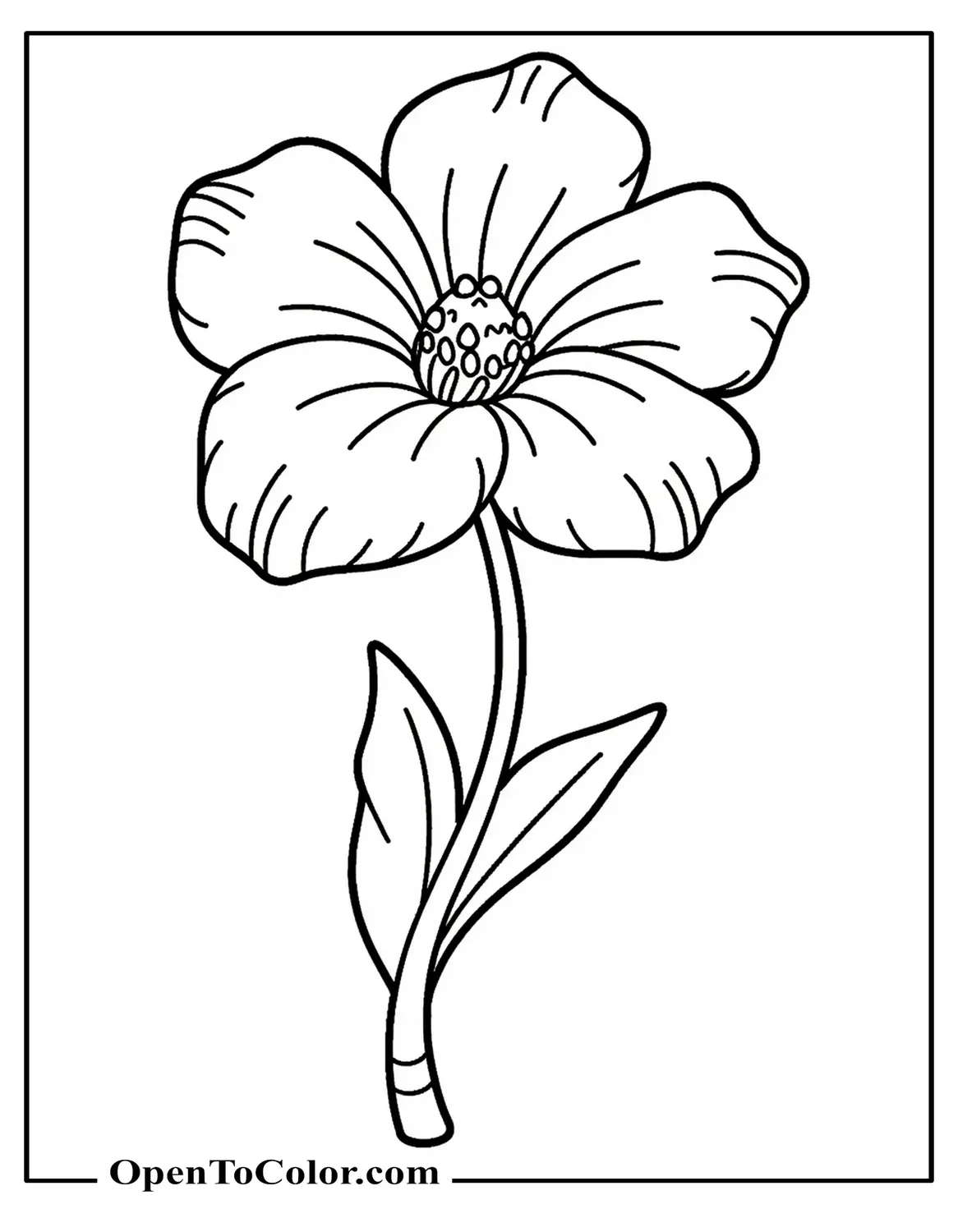 Free Coloring Page of Large Blooming Flower with Gentle Petal Folds