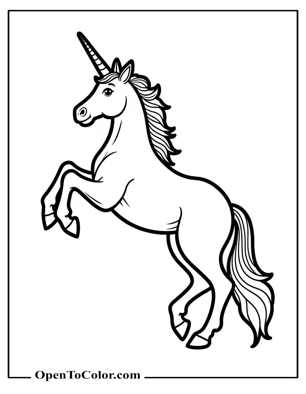 Free Realistic Grown Up Unicorn Rearing on Hind Legs Coloring Page