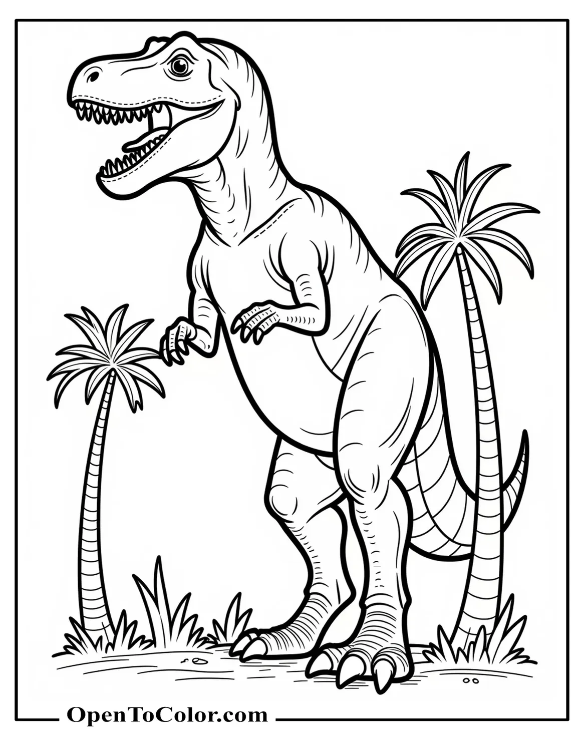 Giant Tyrannosaurus Rex Coloring Sheet PDF Towering Over Treetops