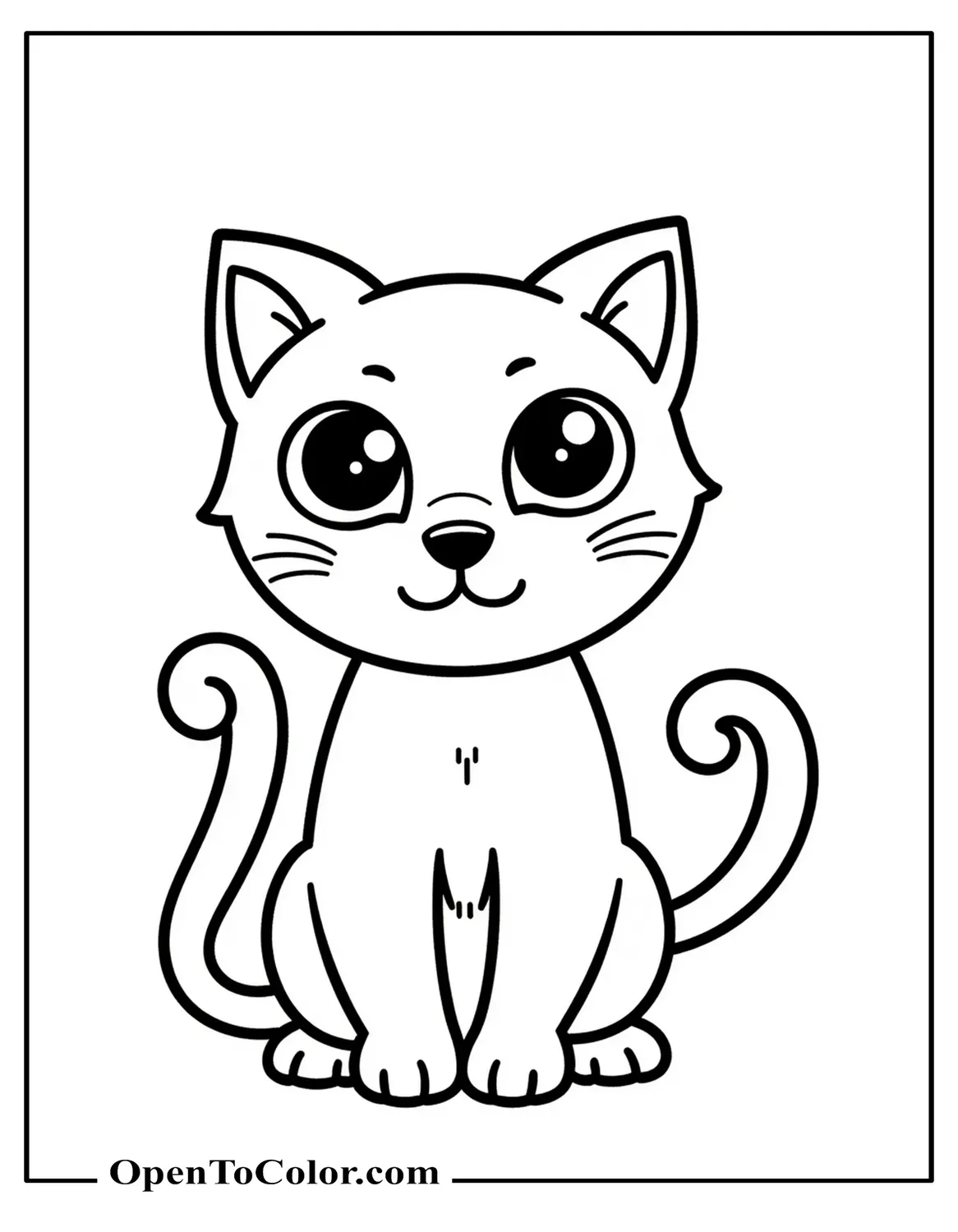Black Cat With Glowing Eyes And Curled Tail Coloring Page Printable