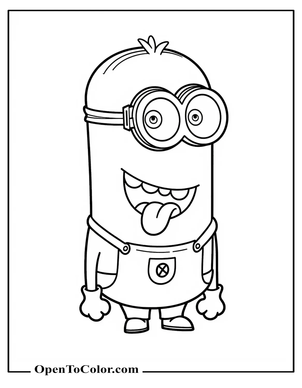 Printable Coloring Page of Bob Minion Sticking Tongue Out, Eyes Wide, Playful Stance