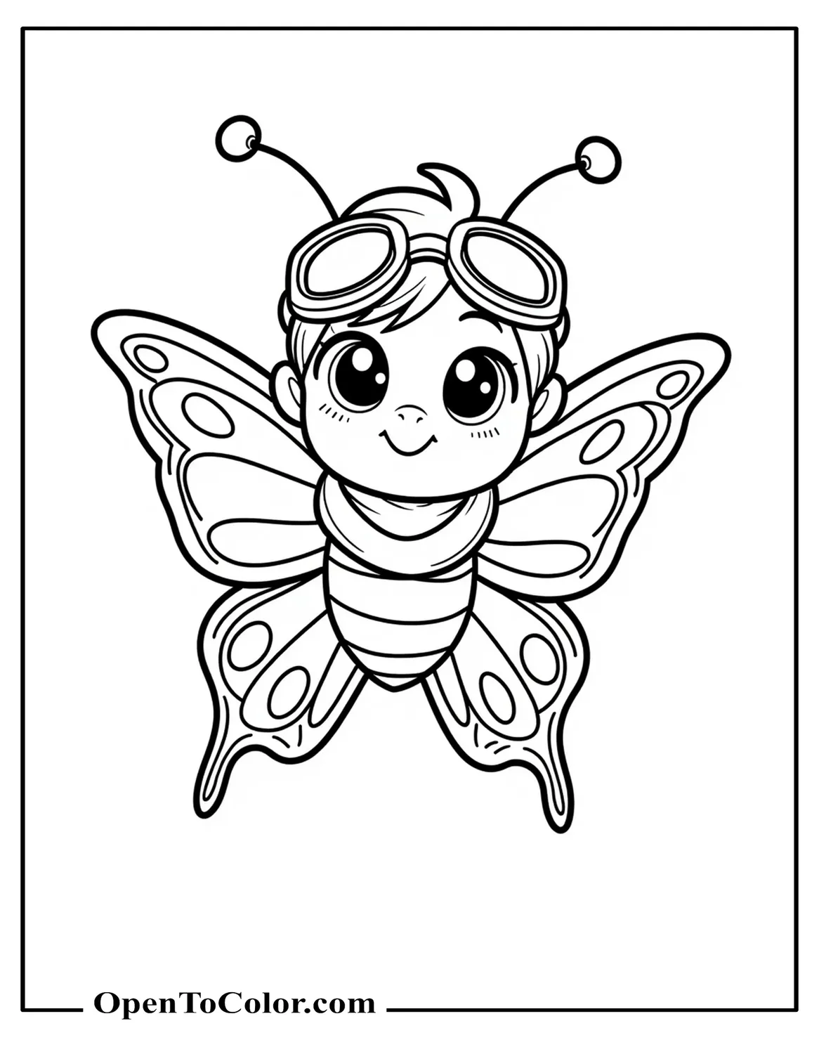 Printable Coloring Page of an Adventurous Butterfly with Goggles and a Scarf for Boys
