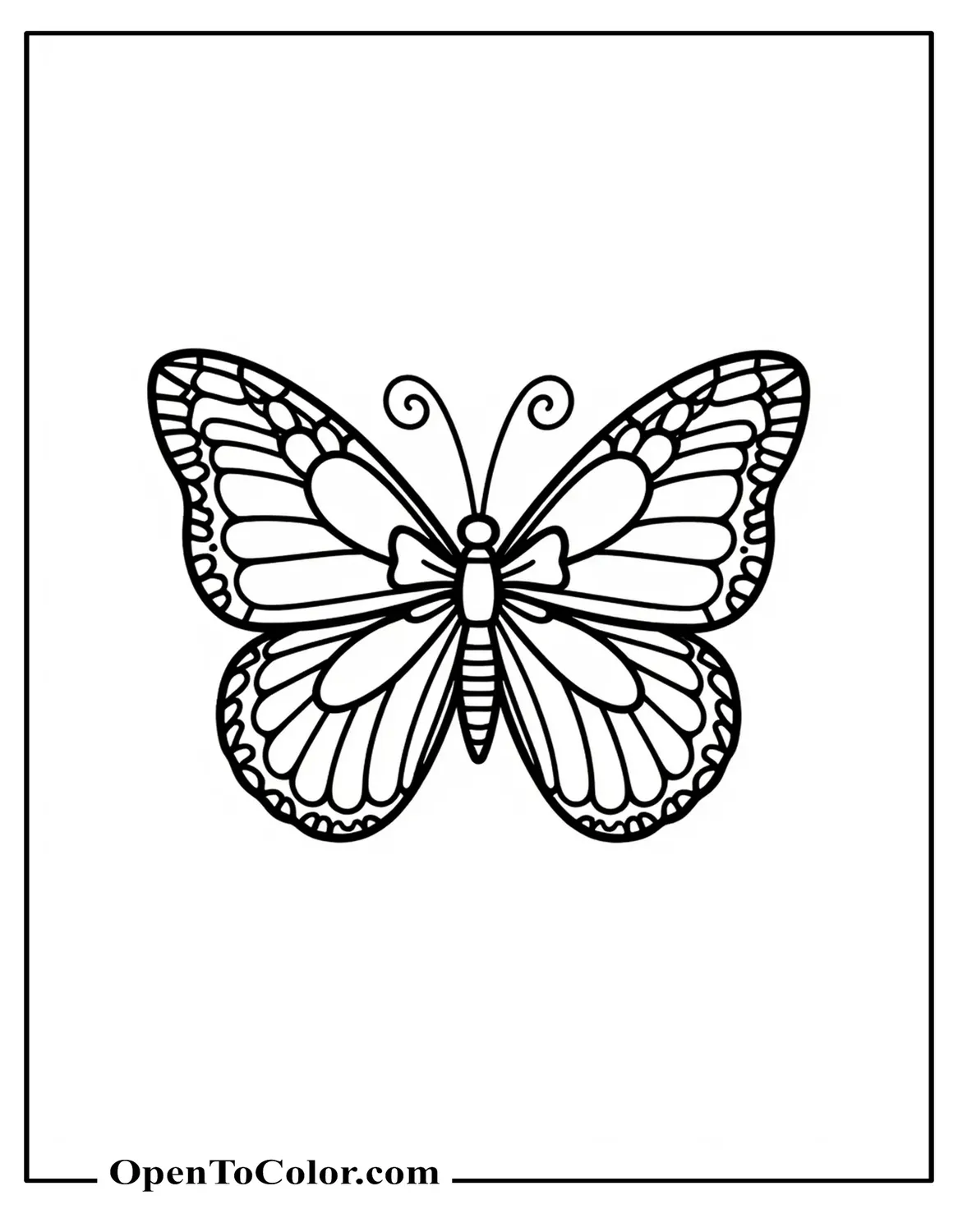 Stylish Butterfly Wearing A Bow, Designed For Girls, Coloring Sheet PDF