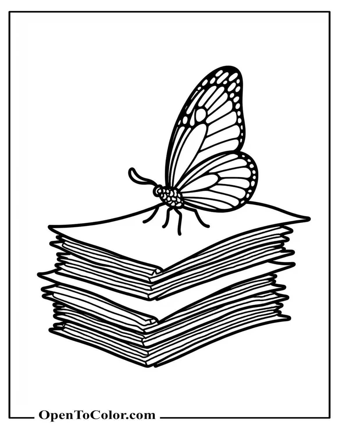 Butterfly Poised Atop A Neat Stack Of Printable Unlined Coloring Sheet Papers