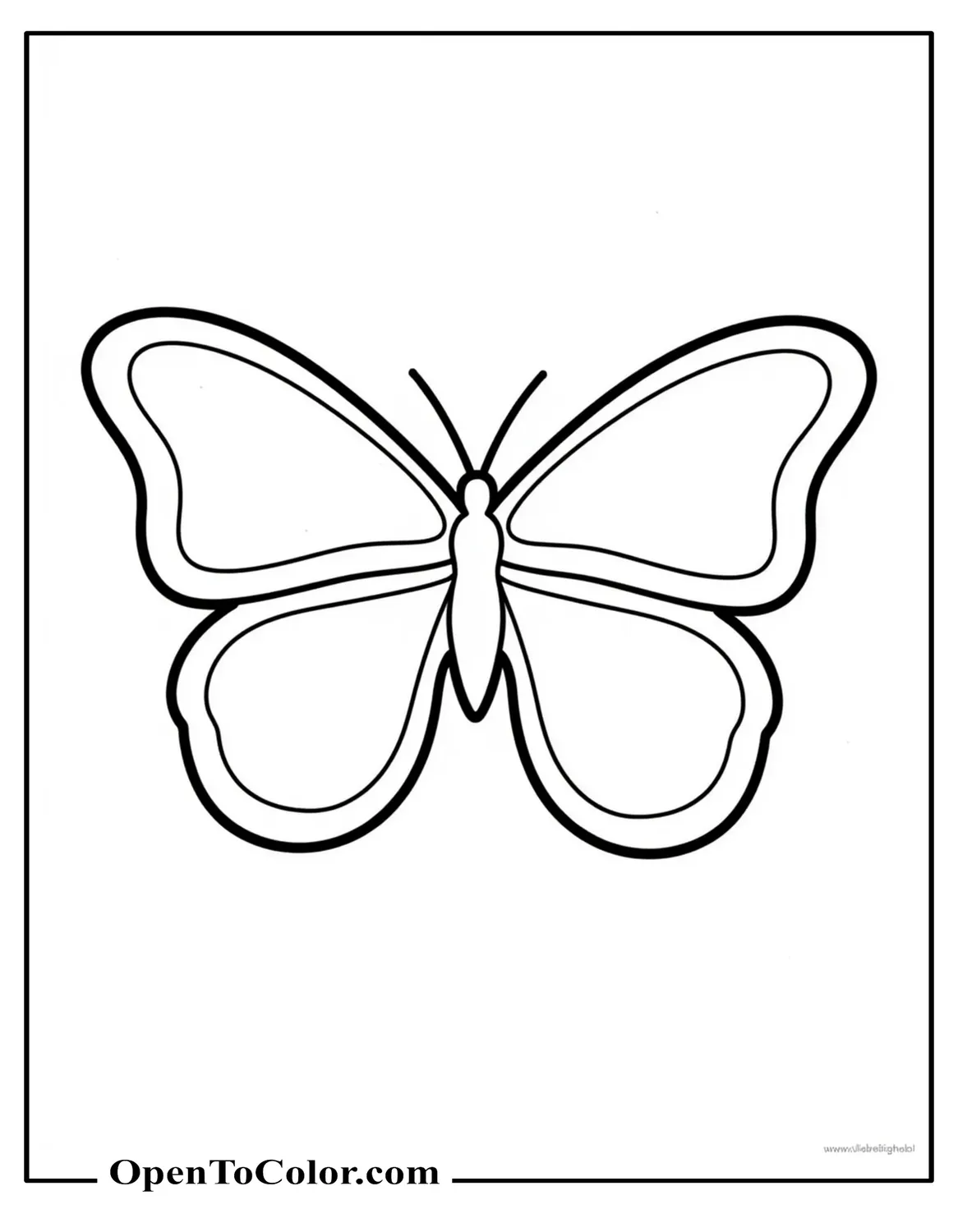 Printable Coloring Page of Blank Butterfly Template Showing Fold Lines Along the Body