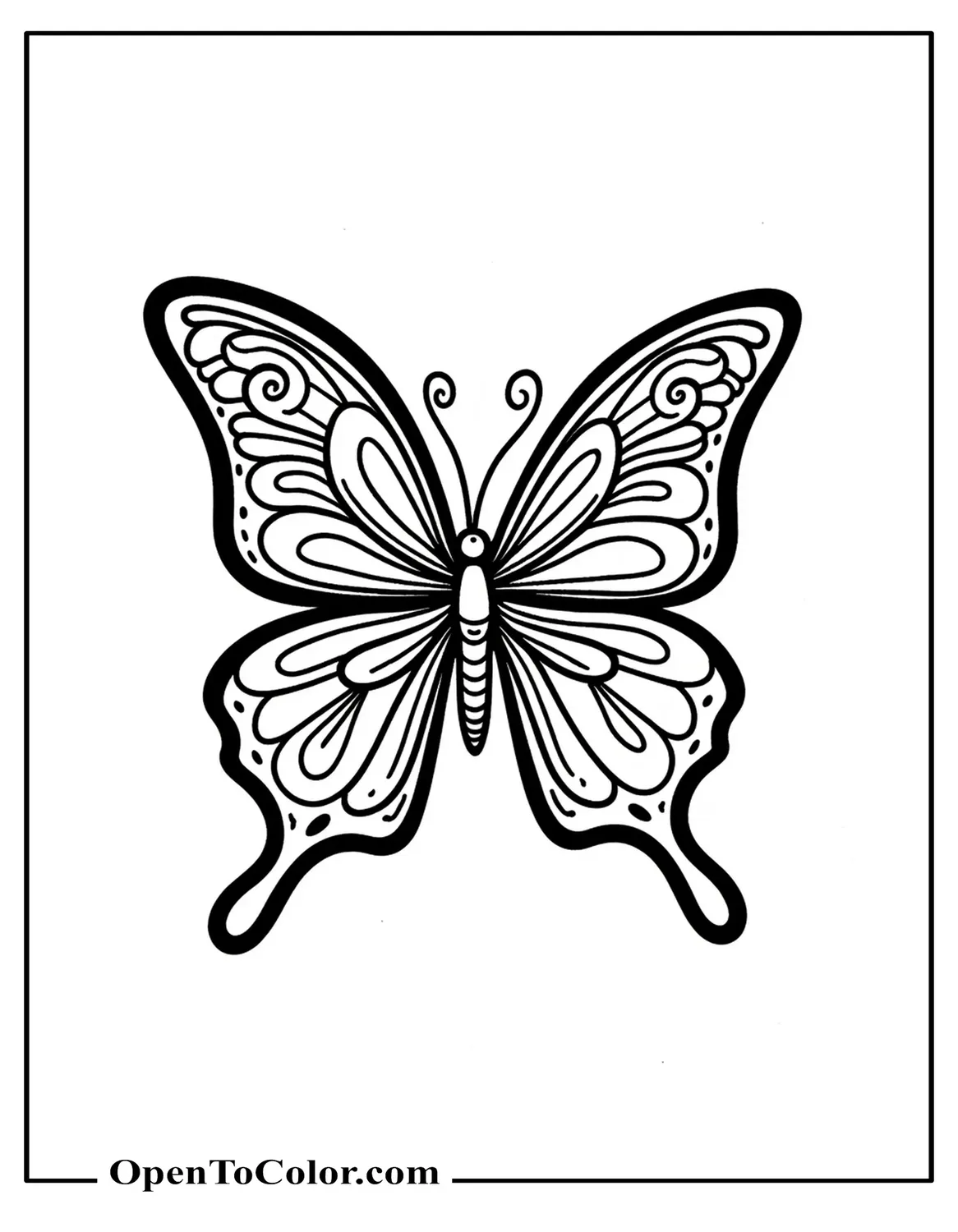 Free Coloring Page: Loose Butterfly Doodle Art Piece with Swirling Lines