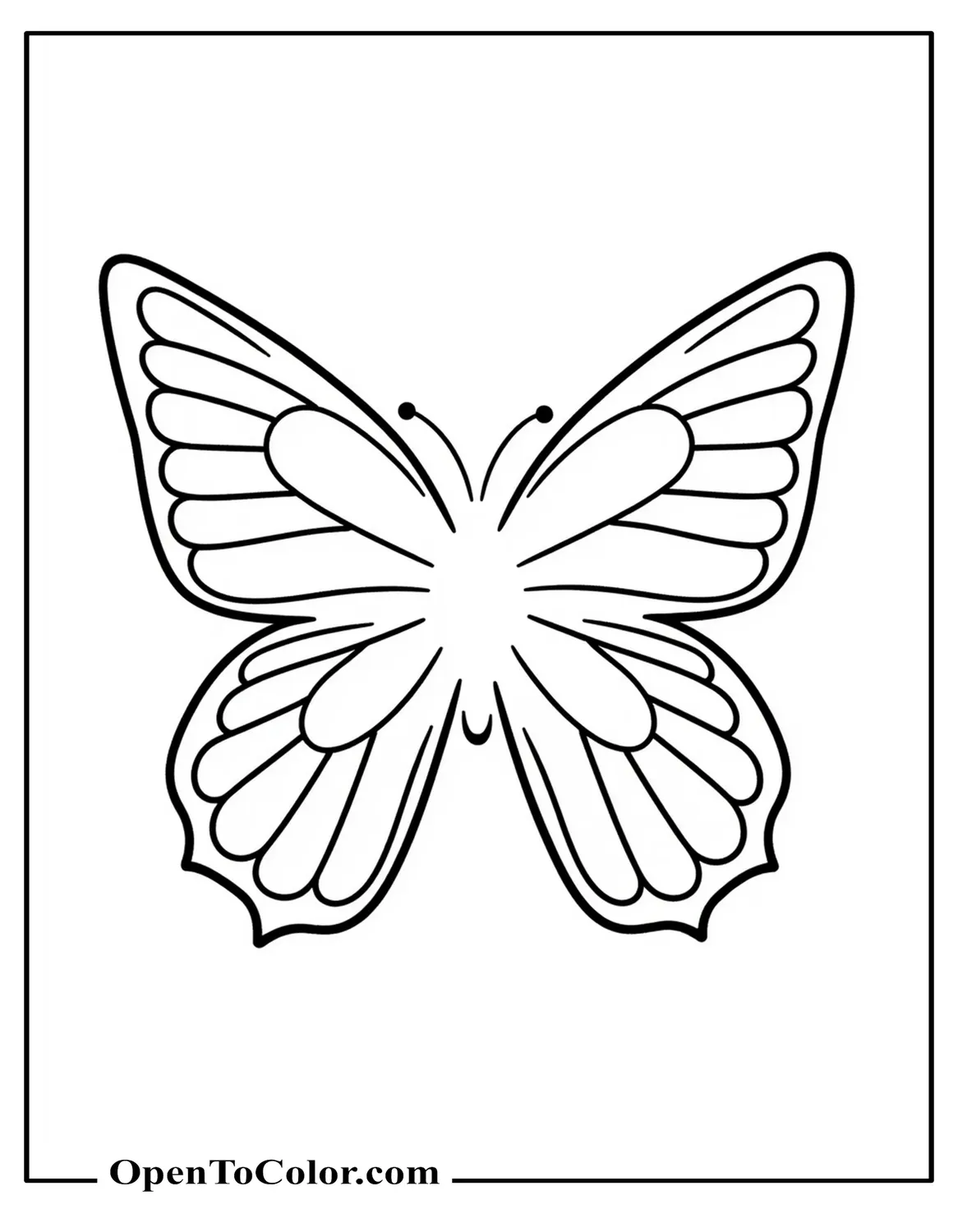 Free Coloring Sheet of an Open Butterfly Wing Template Laid Flat for Tracing