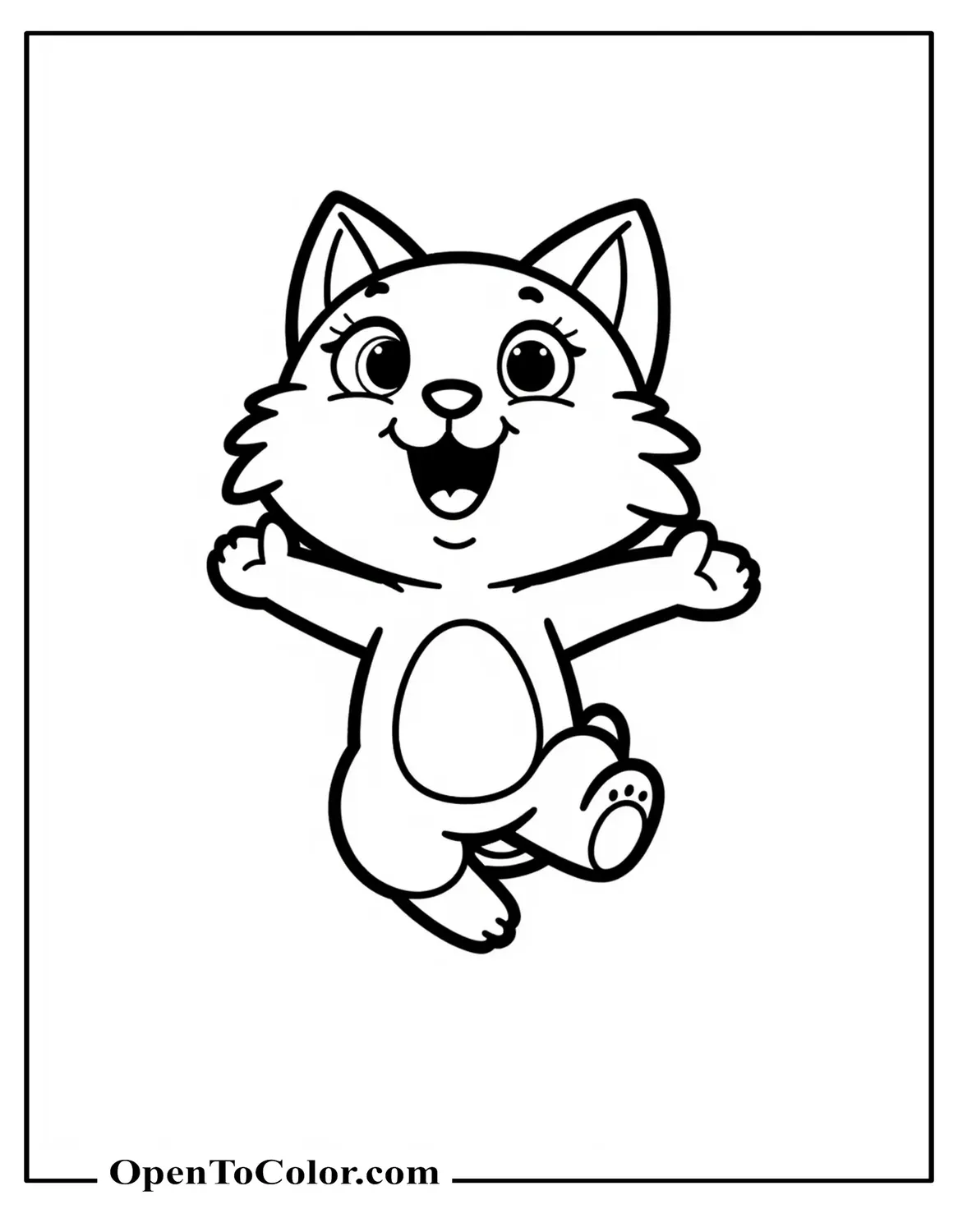 Free Coloring Page of Cartoon Cat Jumping With Big Eyes and Open Mouth