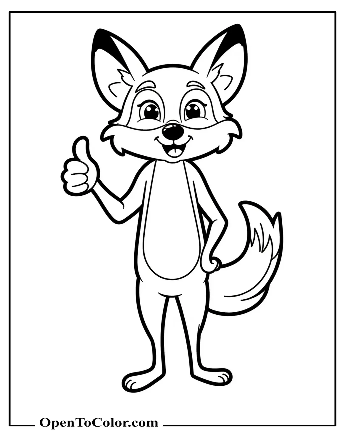 Free Coloring Sheet of a Cartoon Smiling Fox Giving a Thumbs-Up