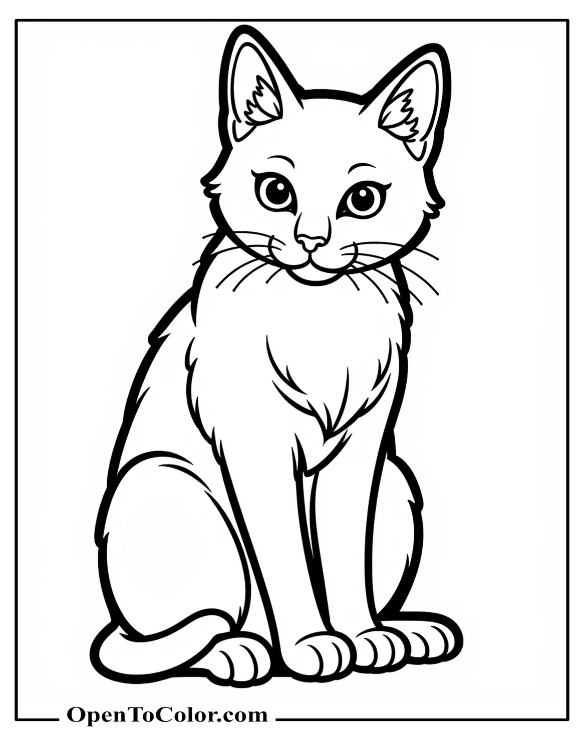 Cat Sitting Simply With Soft Round Shapes Coloring Sheet PDF