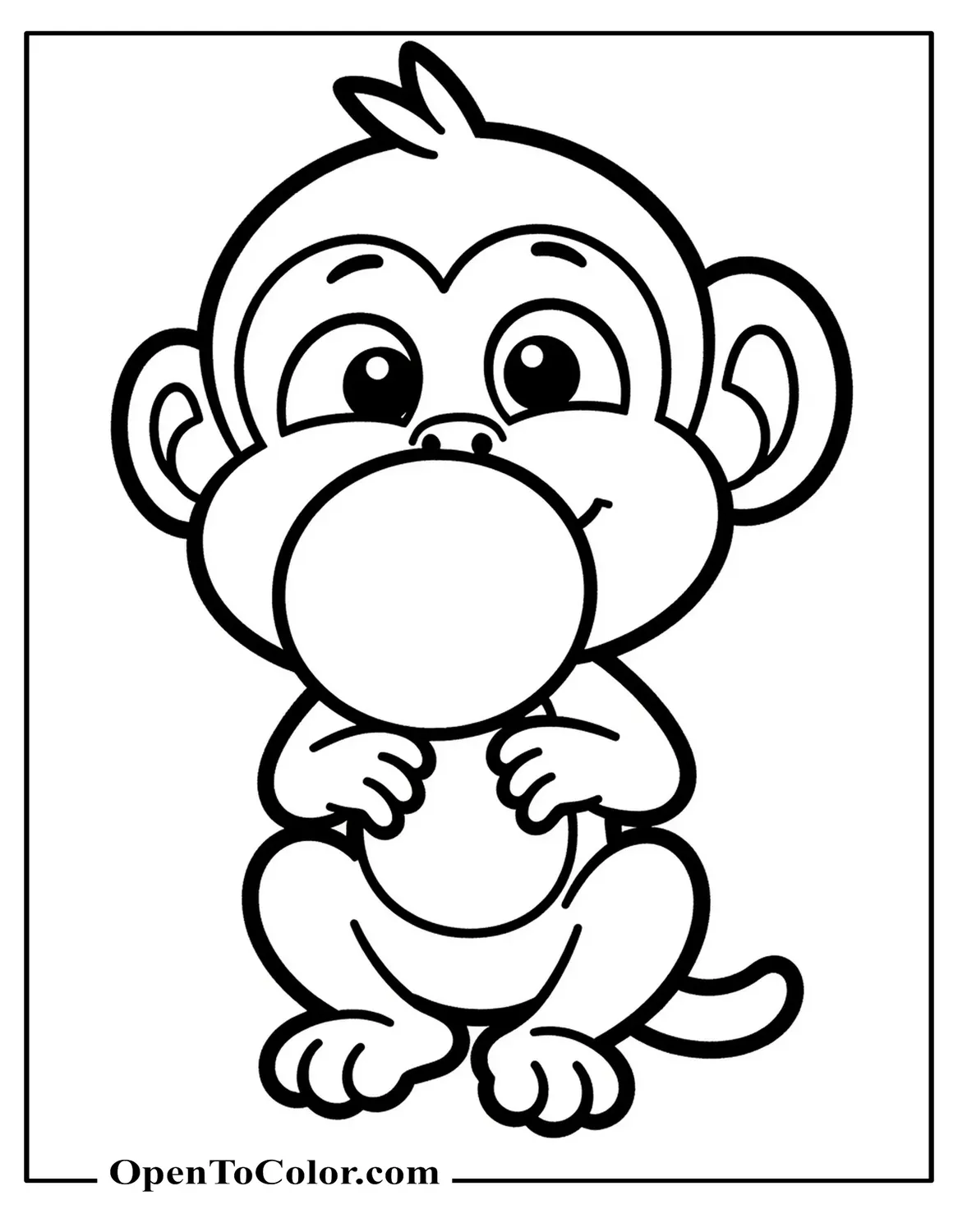 Cheeky Monkey Blowing Big Bubble Gum Bubble From Mouth Coloring Page PDF