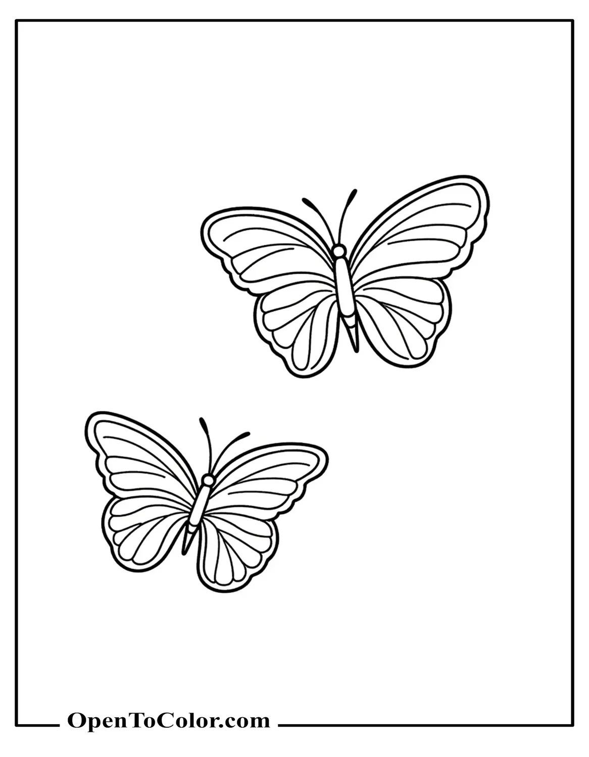 Pair of Butterflies Flying Diagonally Across a Blank Background Coloring Page PDF