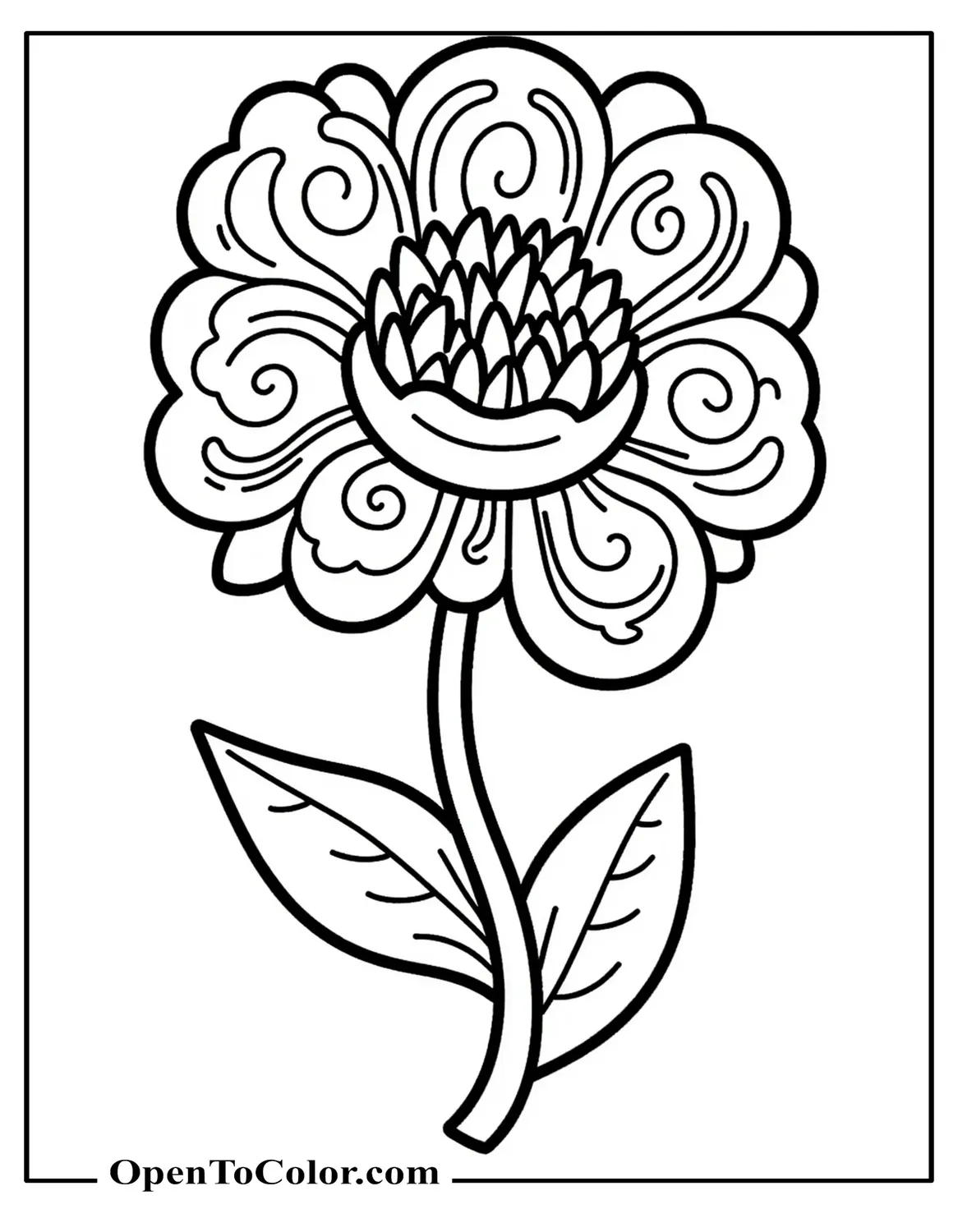 Funky Flower With Swirls And Spikes In A Bold Shape Coloring Sheet Printable