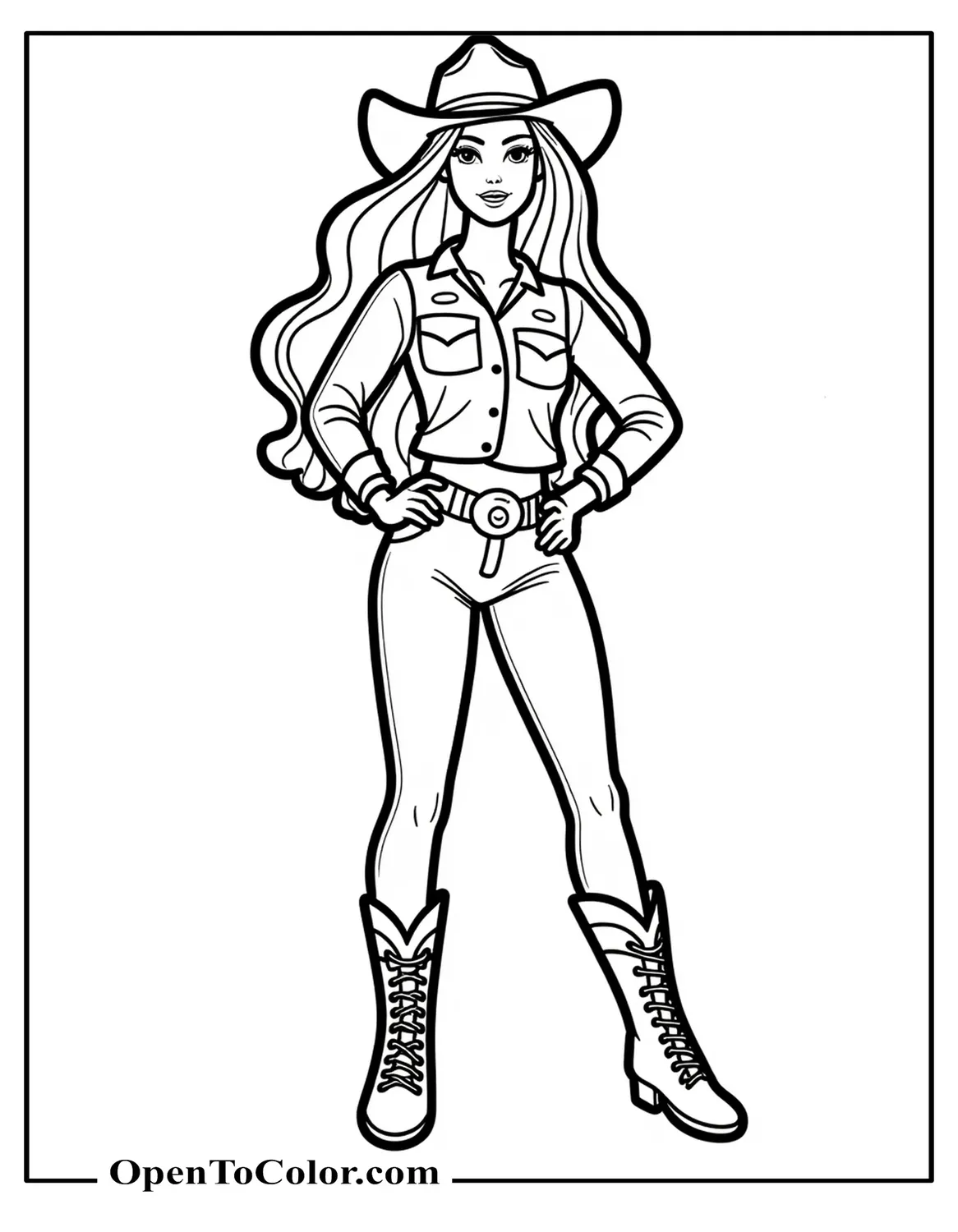 Free Coloring Sheet: Barbie Wearing Pink Western Cowgirl Outfit