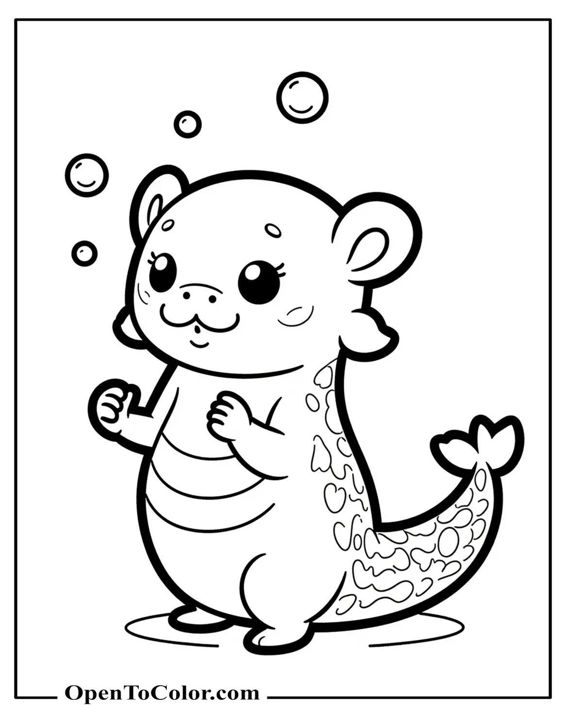 Printable Cartoon Axolotl Coloring Sheet Blowing Soap Bubbles Upward