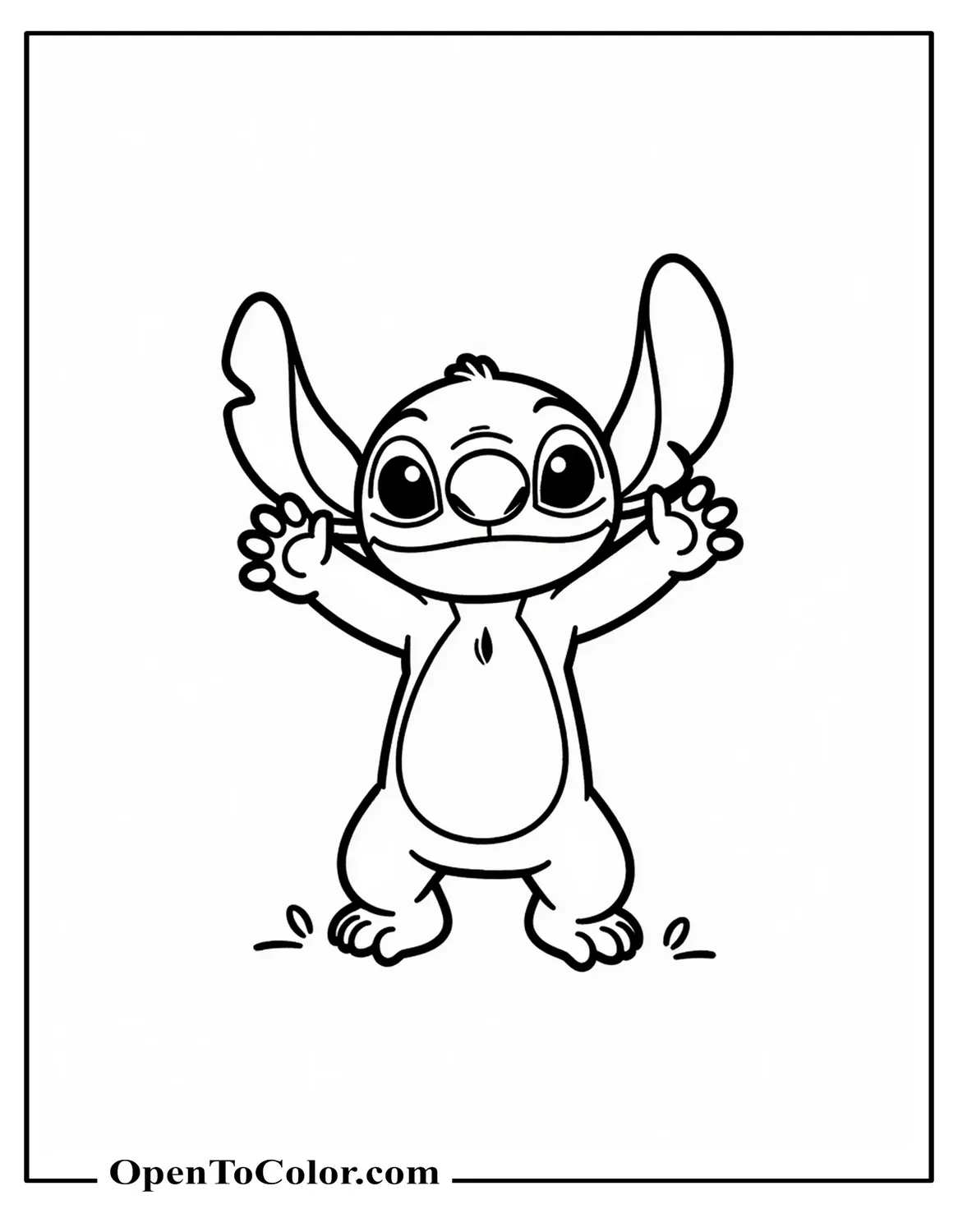 Printable Coloring Sheet: Easy Outline Stitch Standing Arms Wide