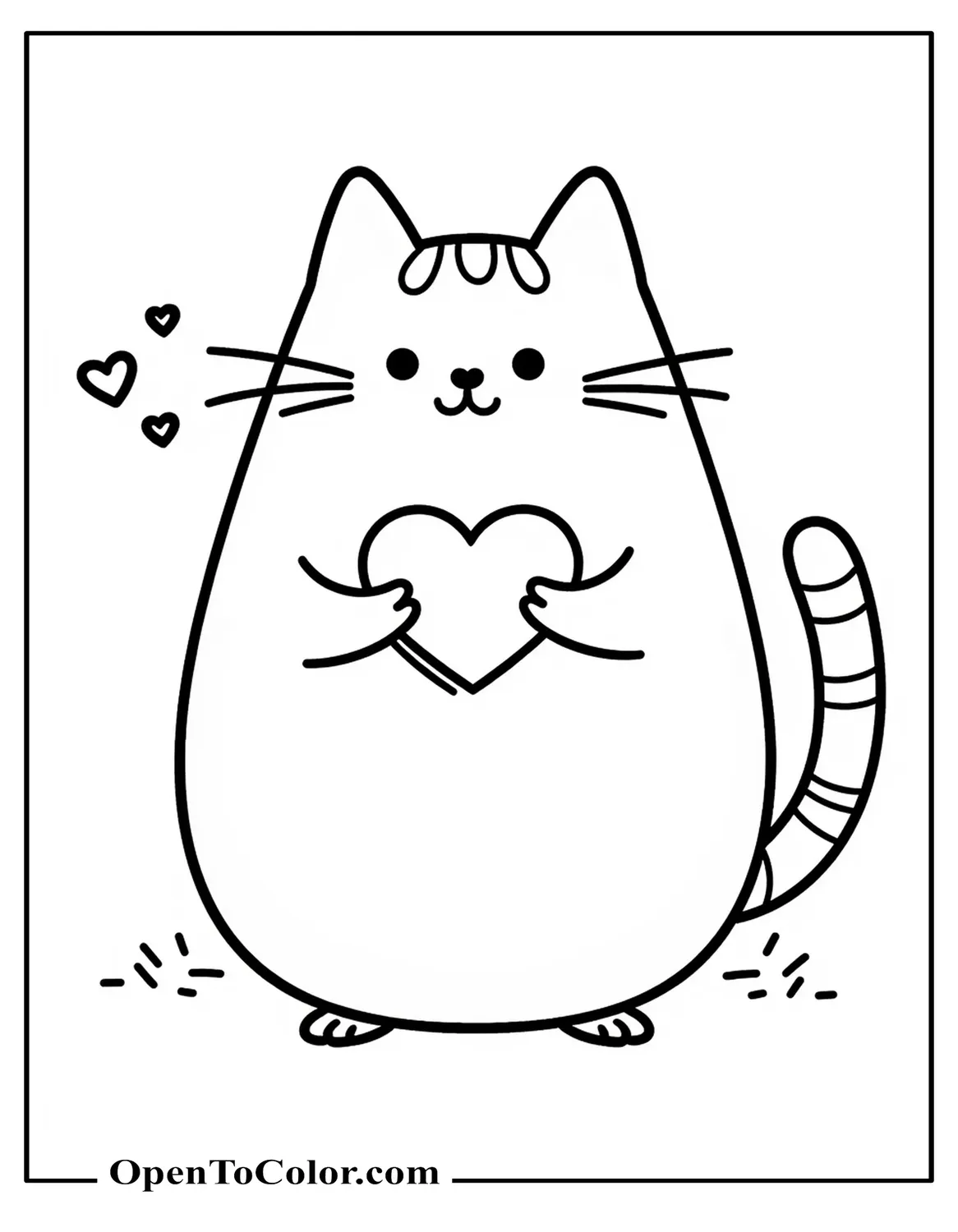 Pusheen Cat Coloring Page Holding Heart Pillow And Blushing Printable