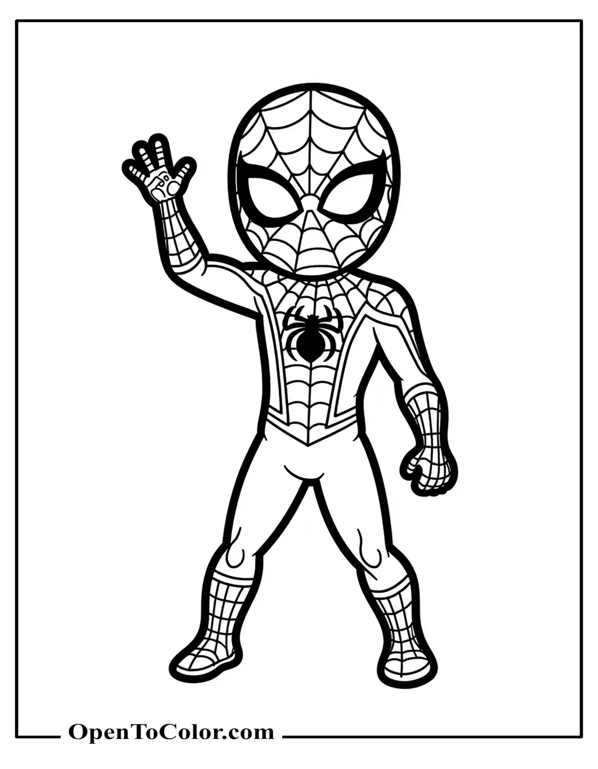 Chibi Spiderman Waving Coloring Page Printable