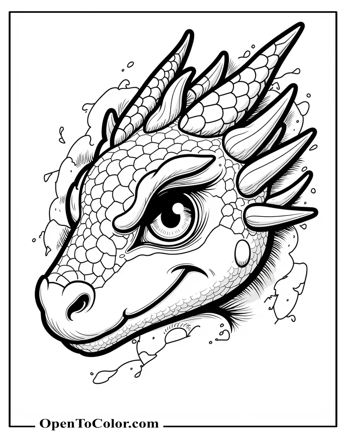 Large Dragon Eye Framed By Ornate Scales And Cracks, Printable Coloring Page
