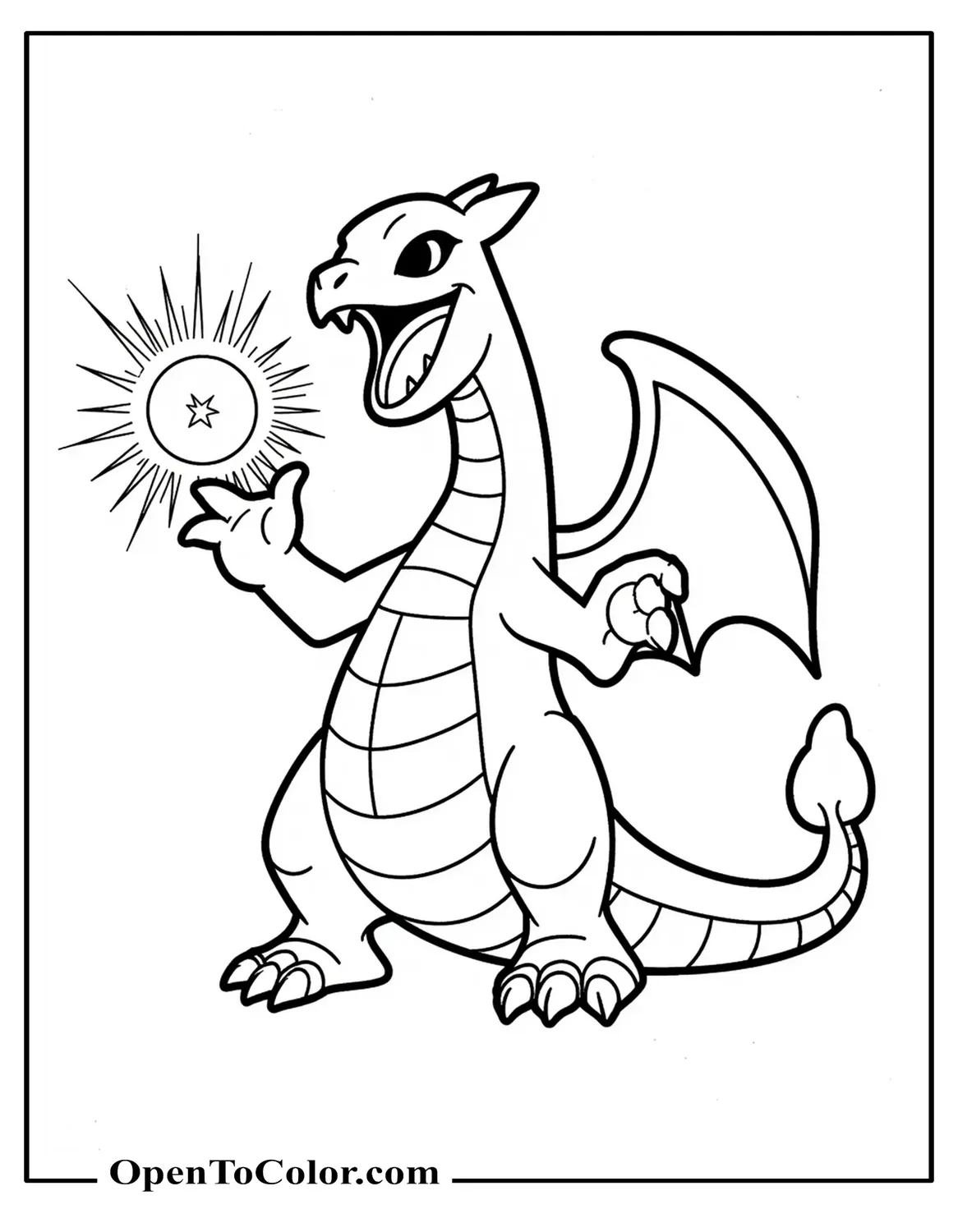 Free Pokemon Style Dragon Coloring Sheet Charging Energy Sphere Between Claws