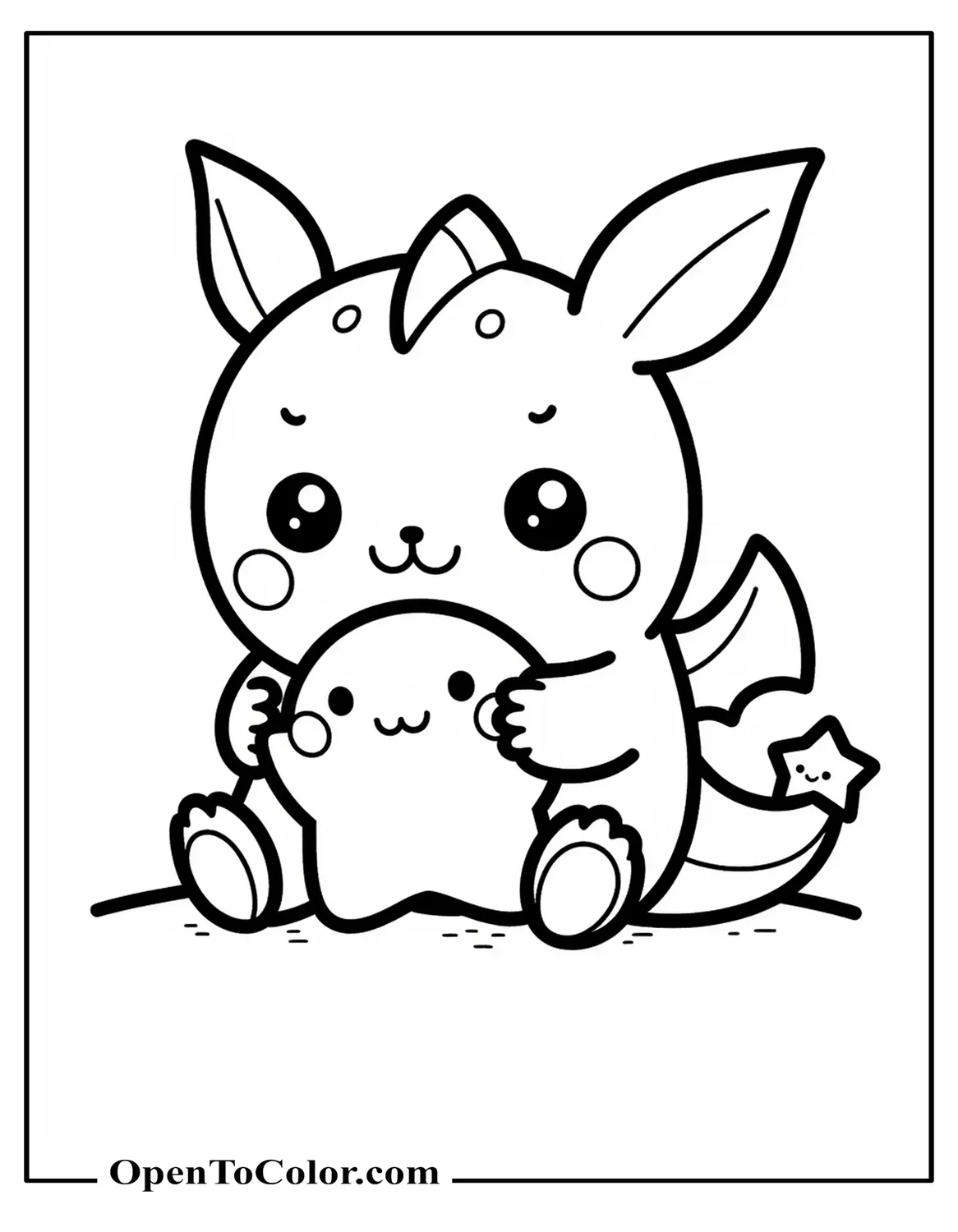 Plush Squishmallow Dragon Hugging Tiny Star Plush Coloring Page Printable