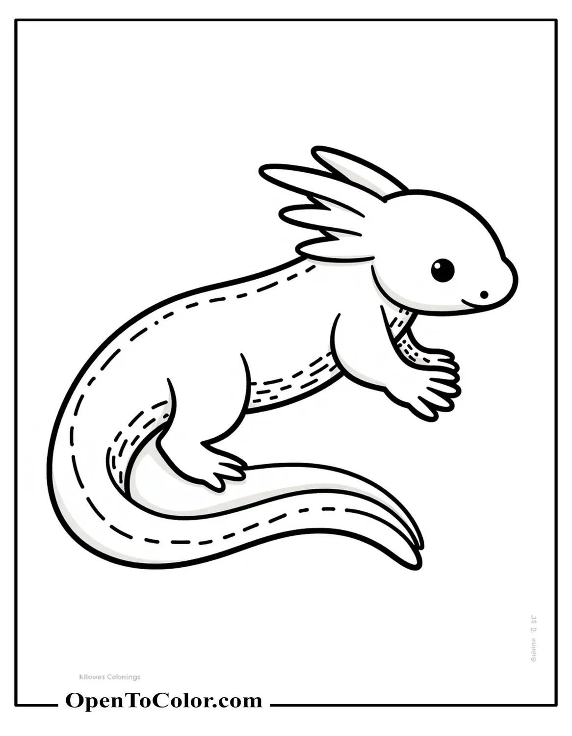 Free Printable Coloring Page of Easy Outline Axolotl in Side View with Simple Shapes