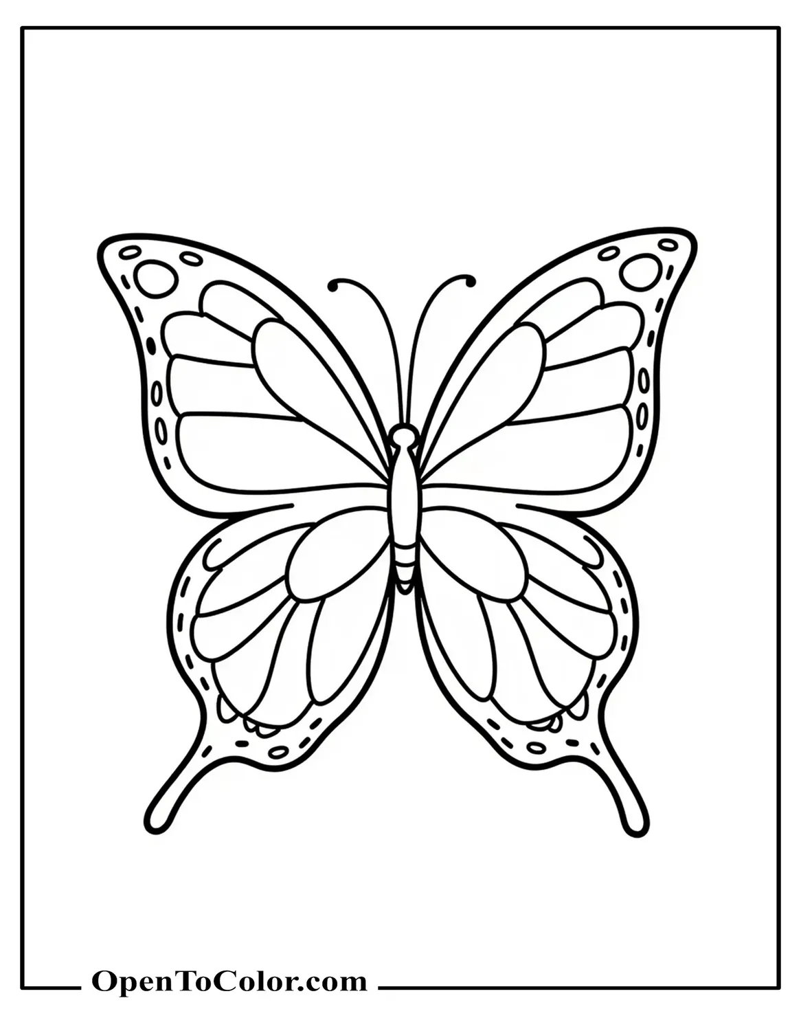 A Free Coloring Page of an Easy Bubble-Outline Butterfly with Broad Symmetrical Shapes