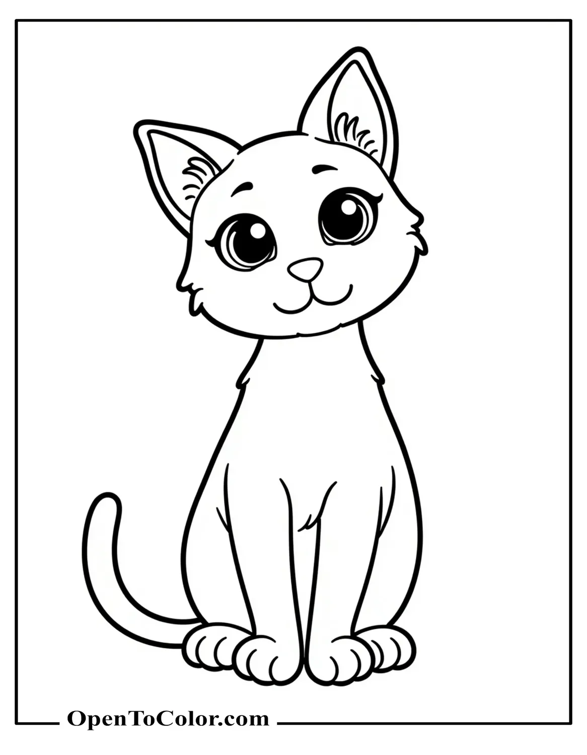 Simplistic Cat Sitting And Smiling Coloring Sheet Printable