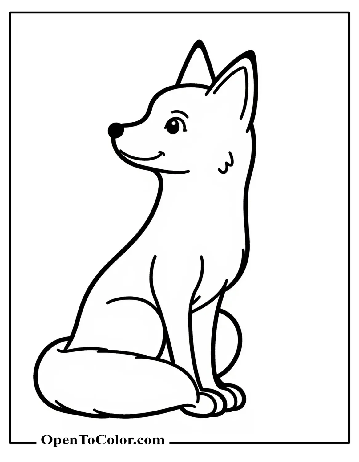 Easy Outline Fox Sitting In Profile Coloring Page PDF