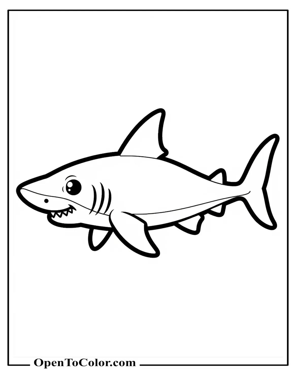 Simple Shark Outline Swimming Forward Coloring Page PDF