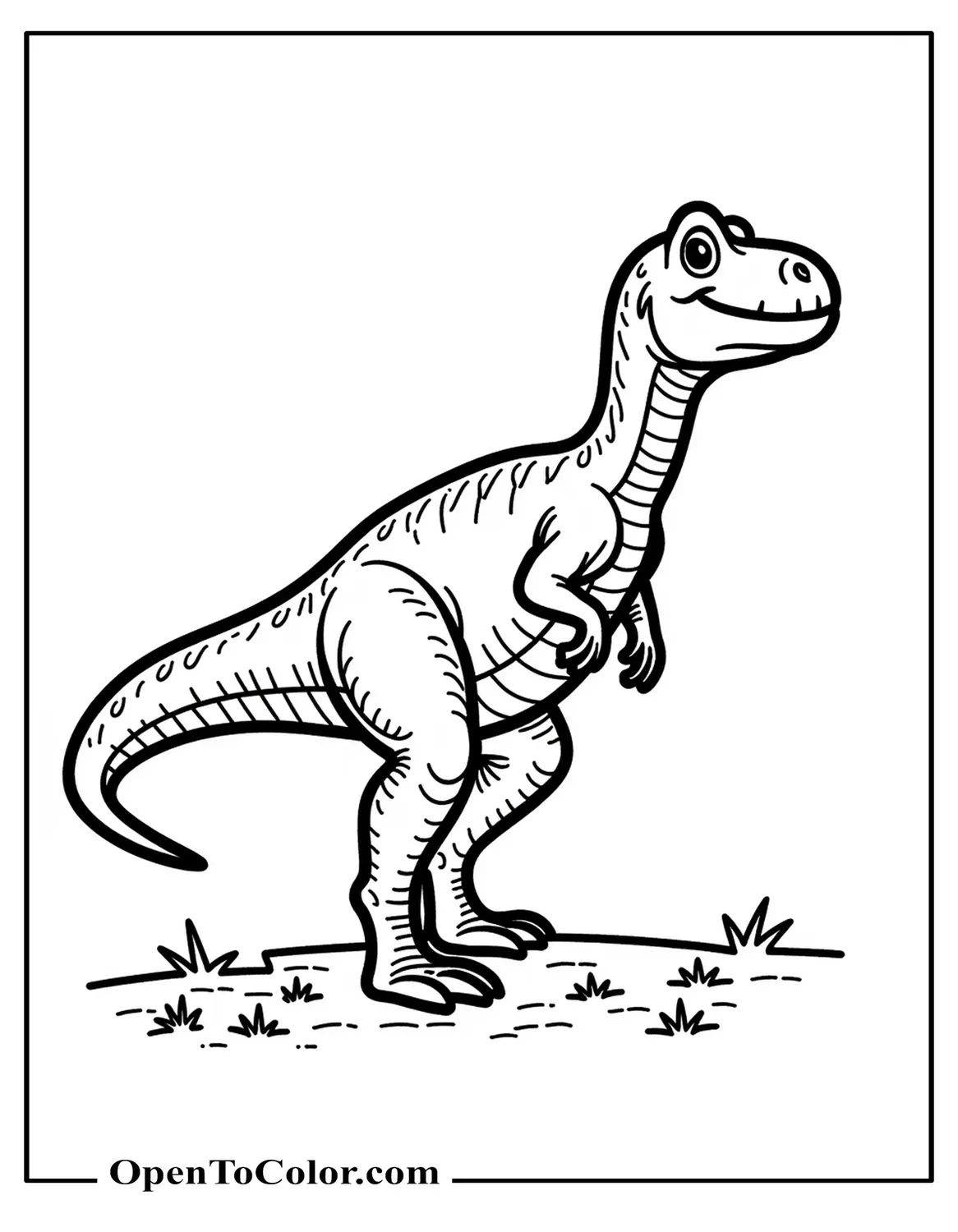 Free Coloring Sheet: Easy Outline T-Rex Walking Left