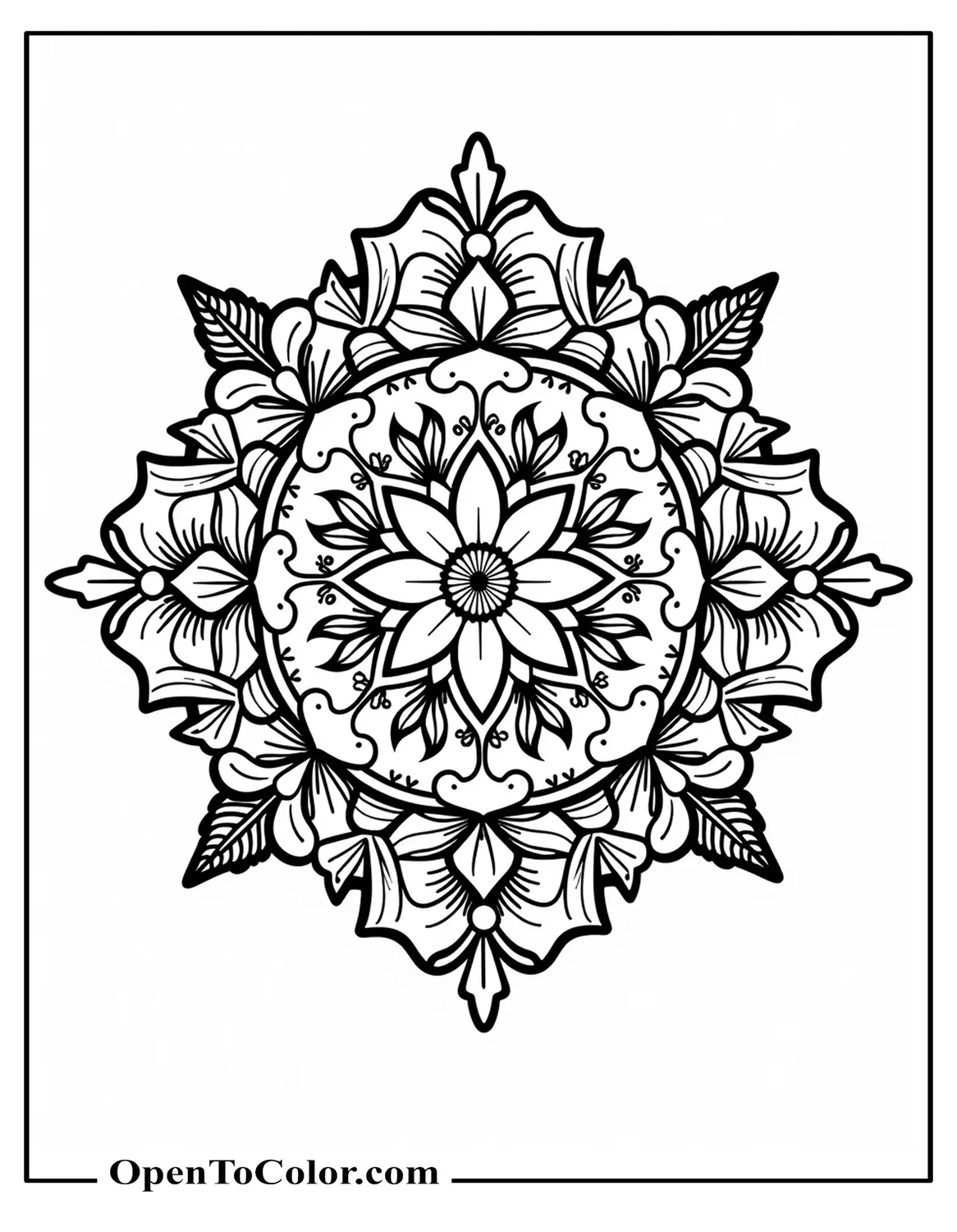 Intricate Mandala of Intertwined Leaves, Berries, and Pinecones for Detailed Coloring Page PDF