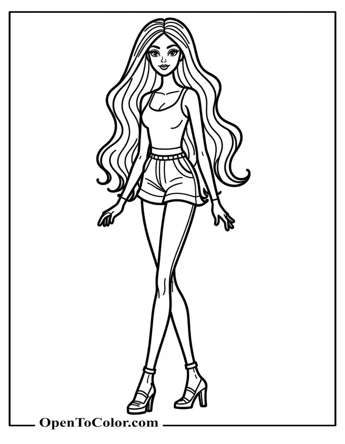 Barbie Posing In A Fashion Runway Outfit Coloring Sheet PDF