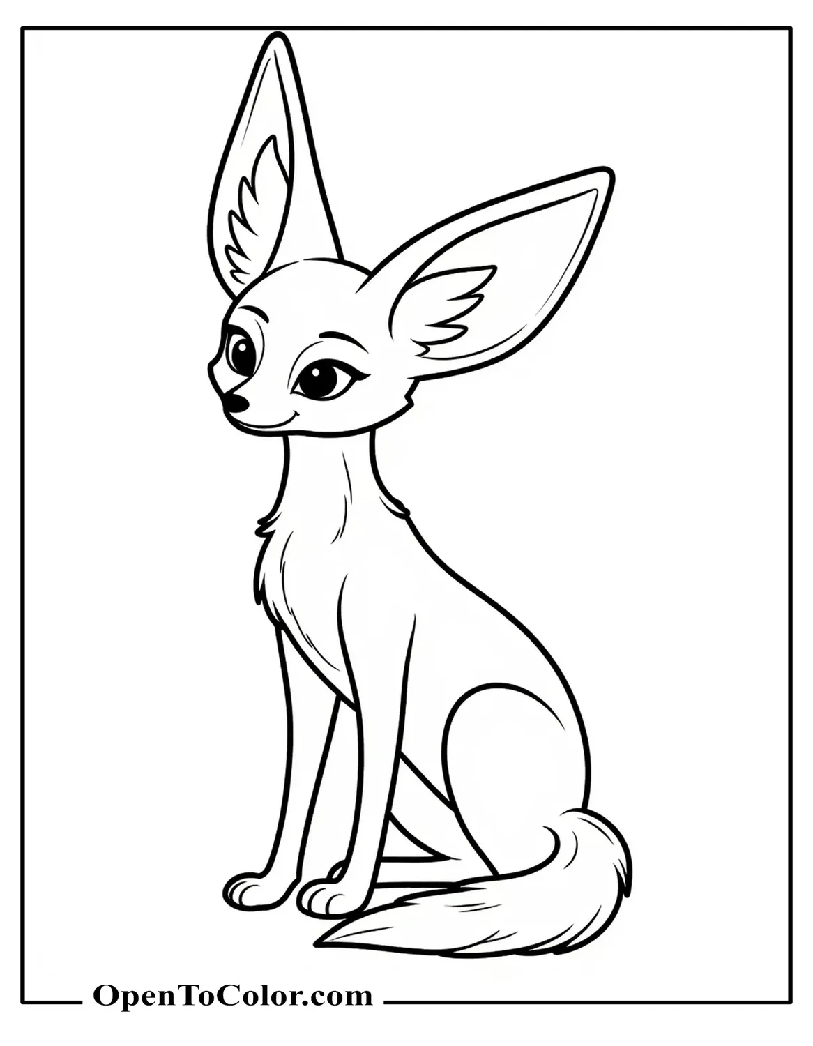 Fennec Fox Coloring Sheet PDF With Huge Ears Listening Intently