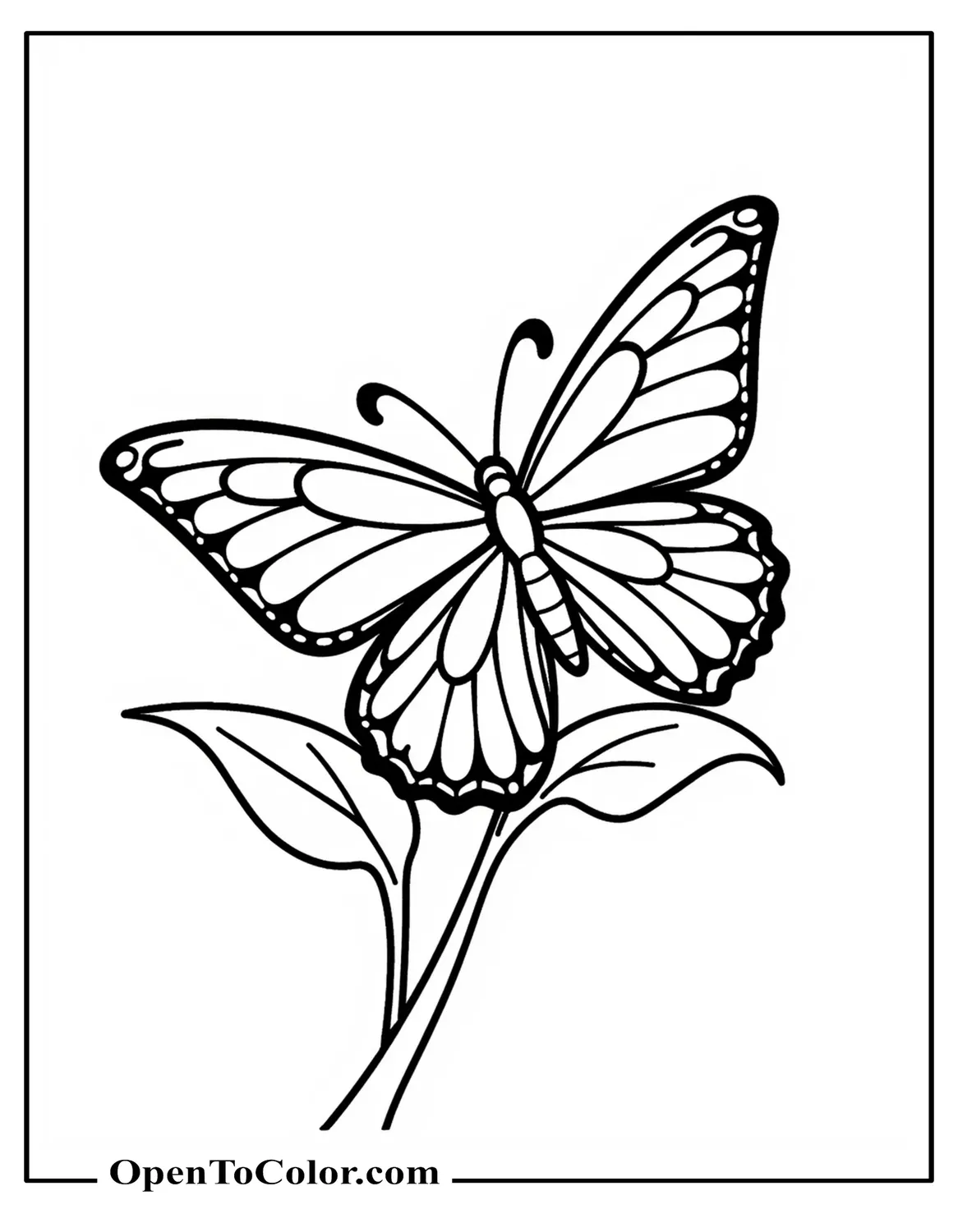 Butterfly Shaped Like Overlapping Flower Petals Resting Mid-Air Coloring Page Printable