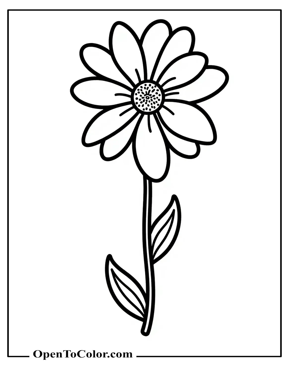 Single Flower With Leaves And Stem Coloring Page PDF