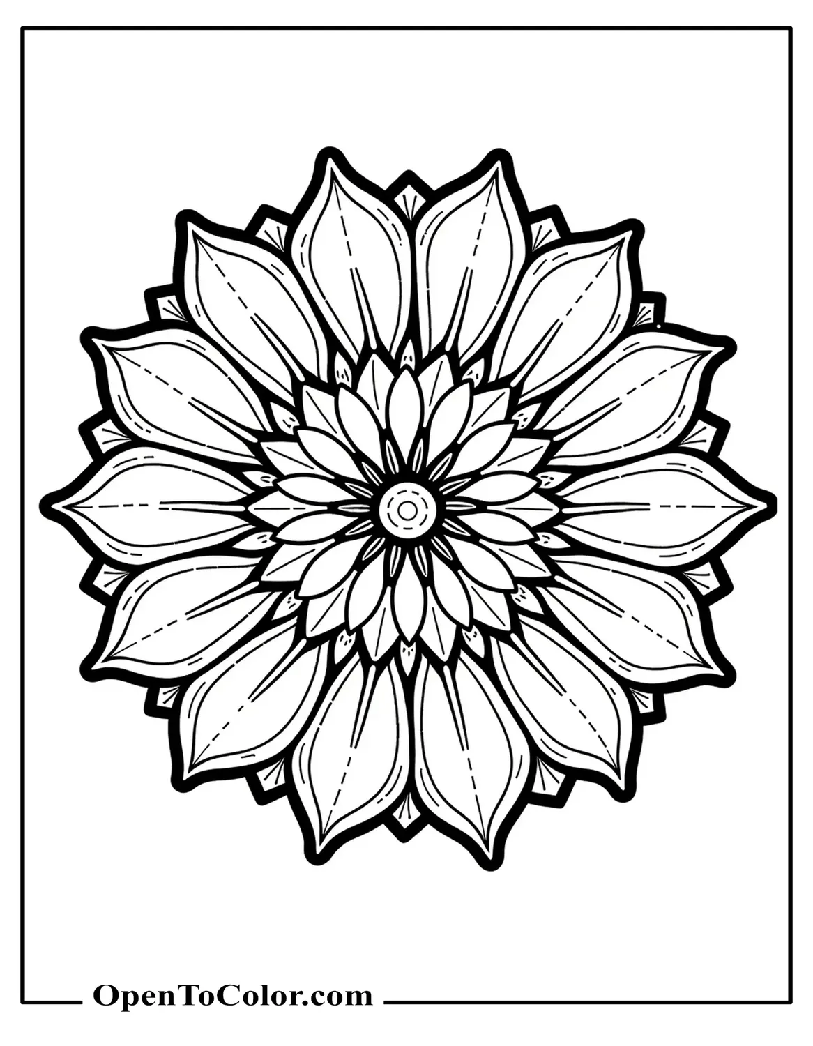 Free Coloring Page of Mandala Made Entirely of Flower Petals and Leaves