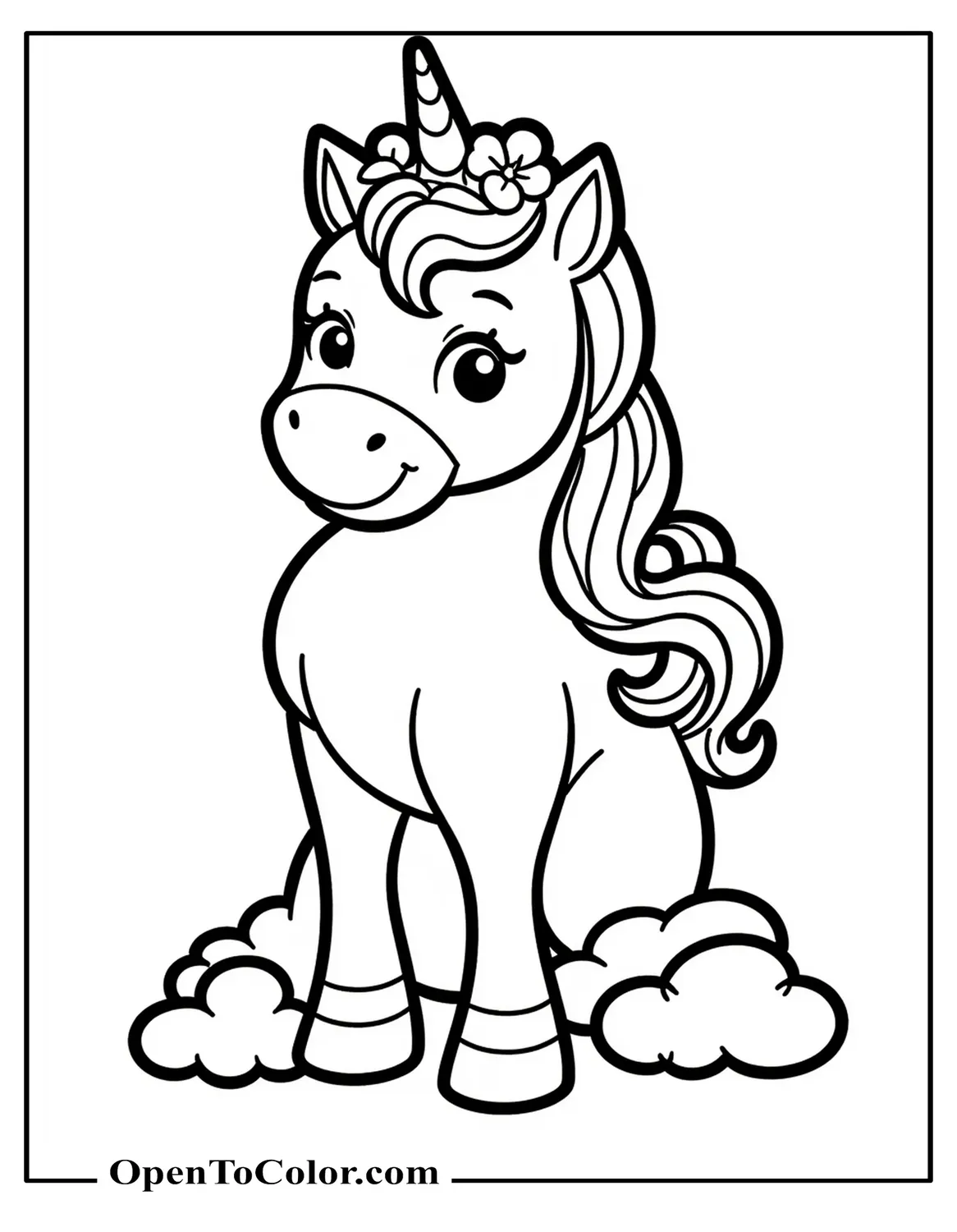 Free Coloring Page of Unicorn with Flowers in Its Mane