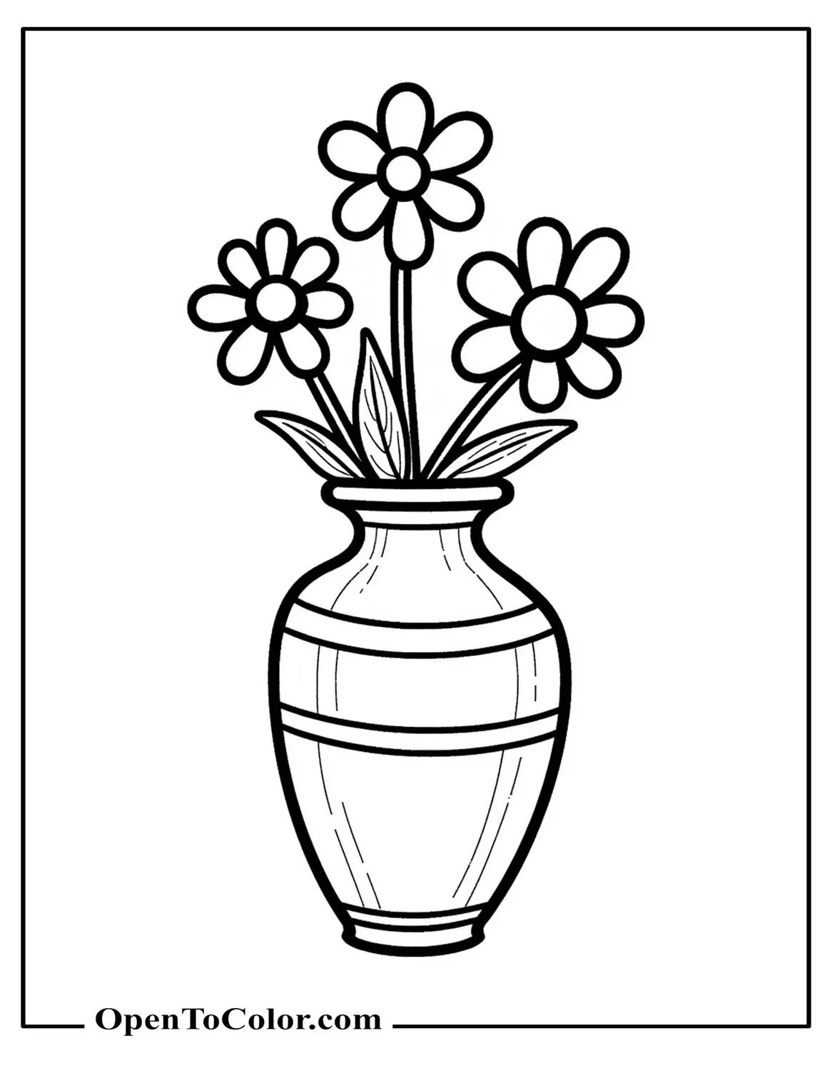 Ceramic Vase With Three Flowers In It Coloring Page PDF