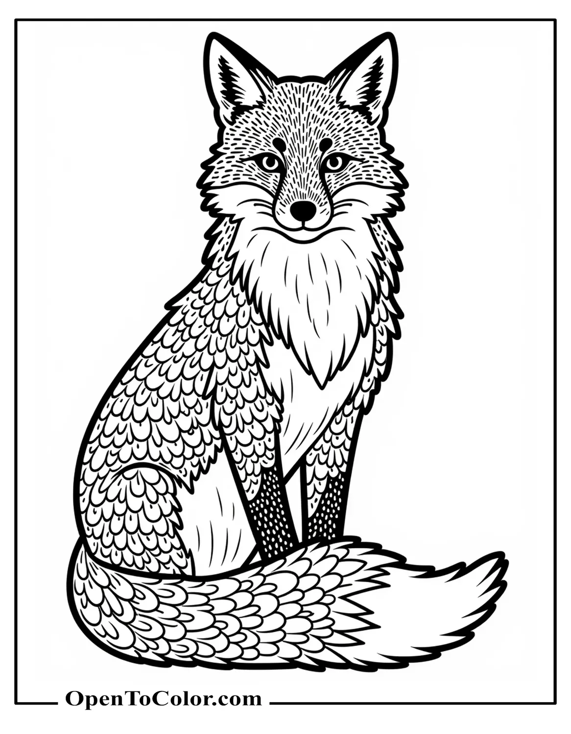 Intricate adult fox coloring page covered in floral fur patterns PDF